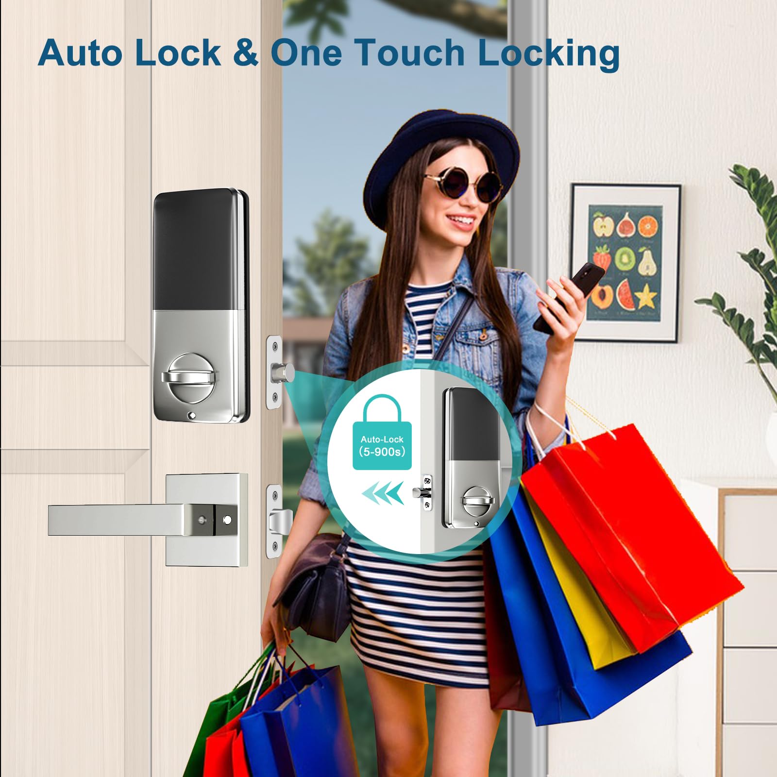 Smart Lock with Front Door Handle Set - Keyless Entry Bluetooth/WiFi Door Lock (Gateway Required) - Satin Nickel Finish | Secure Smart Home Access for Apartments, Vacation Homes & Rental Properties