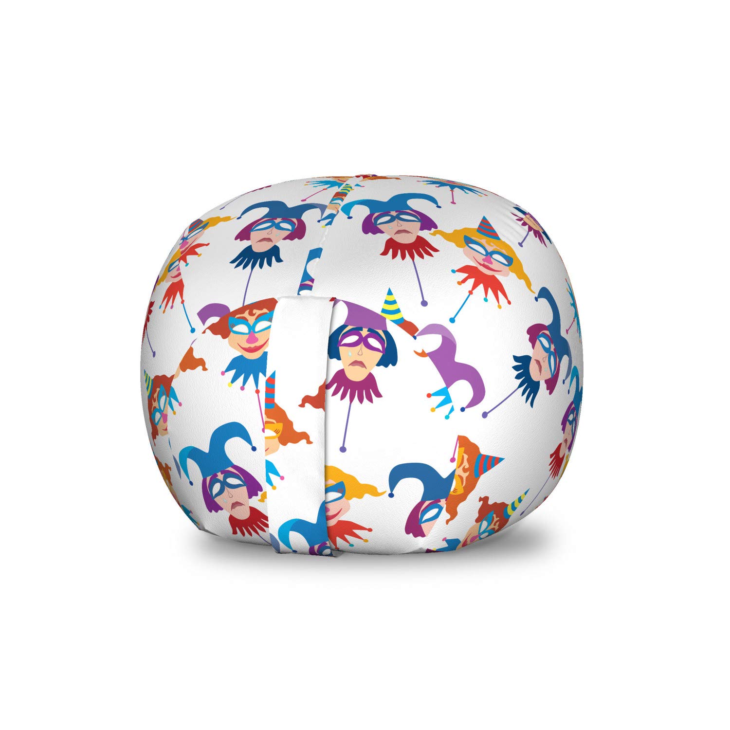 Ambesonne Clown Toy Storage Bag Chair - Colorful Carnival Pattern with Hats, Washable Stuffed Animal Organizer for Kids Room, Small Multicolor Storage Solution | Perfect for Playroom Organization & Children's Bedroom Decor