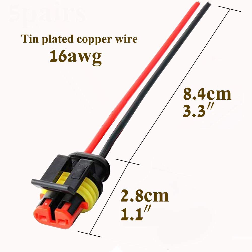 2 Pin Waterproof Electrical Connectors 16AWG - Quick Disconnect Wire Connectors for Auto, Truck, Boat & Marine Applications - Secure 2-Wire Connection (5 Pack) - Ideal for Automotive Wiring, Marine Electronics & Outdoor Electrical Projects