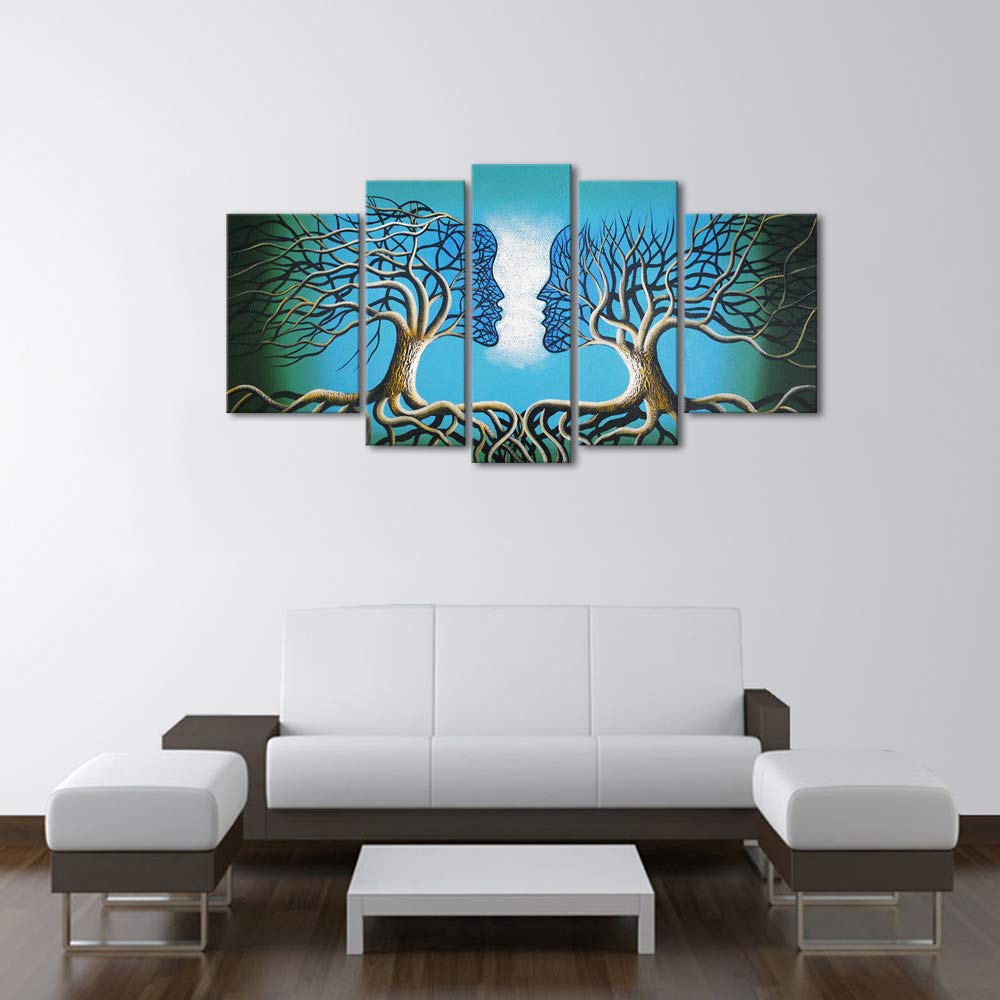Extra Large Blue Tree Human Body Abstract Oil Painting on Canvas - 100% Hand Painted Modern Wall Art for Living Room | Contemporary Gallery Wrapped Ready to Hang Home Decor | Perfect for Modern Living Spaces, Office Decor & Gift Ideas