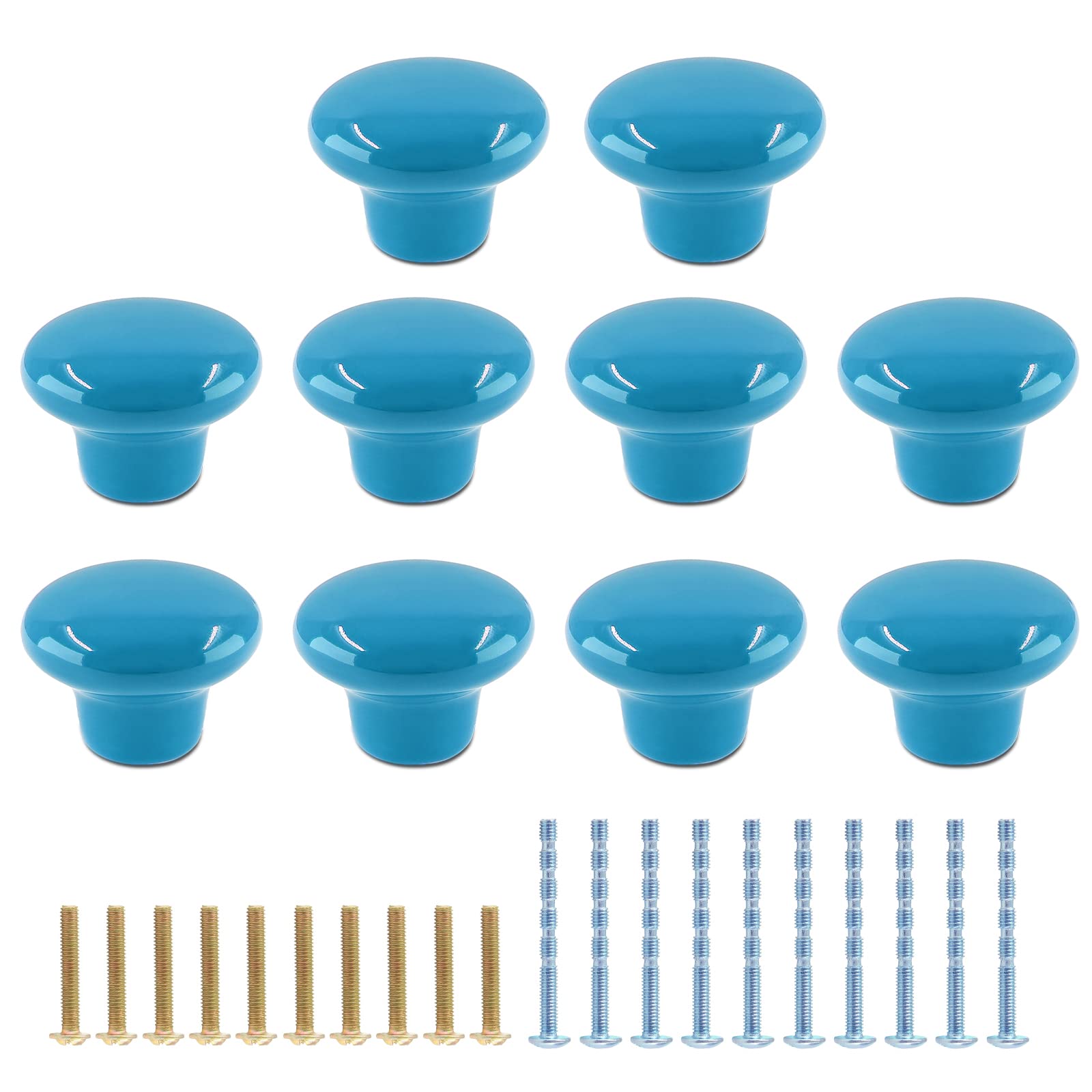 Uenhoy 10 Pack Blue Ceramic Drawer Knobs 1-1/4 Inch for Cabinets & Dressers - Home Decor Upgrade