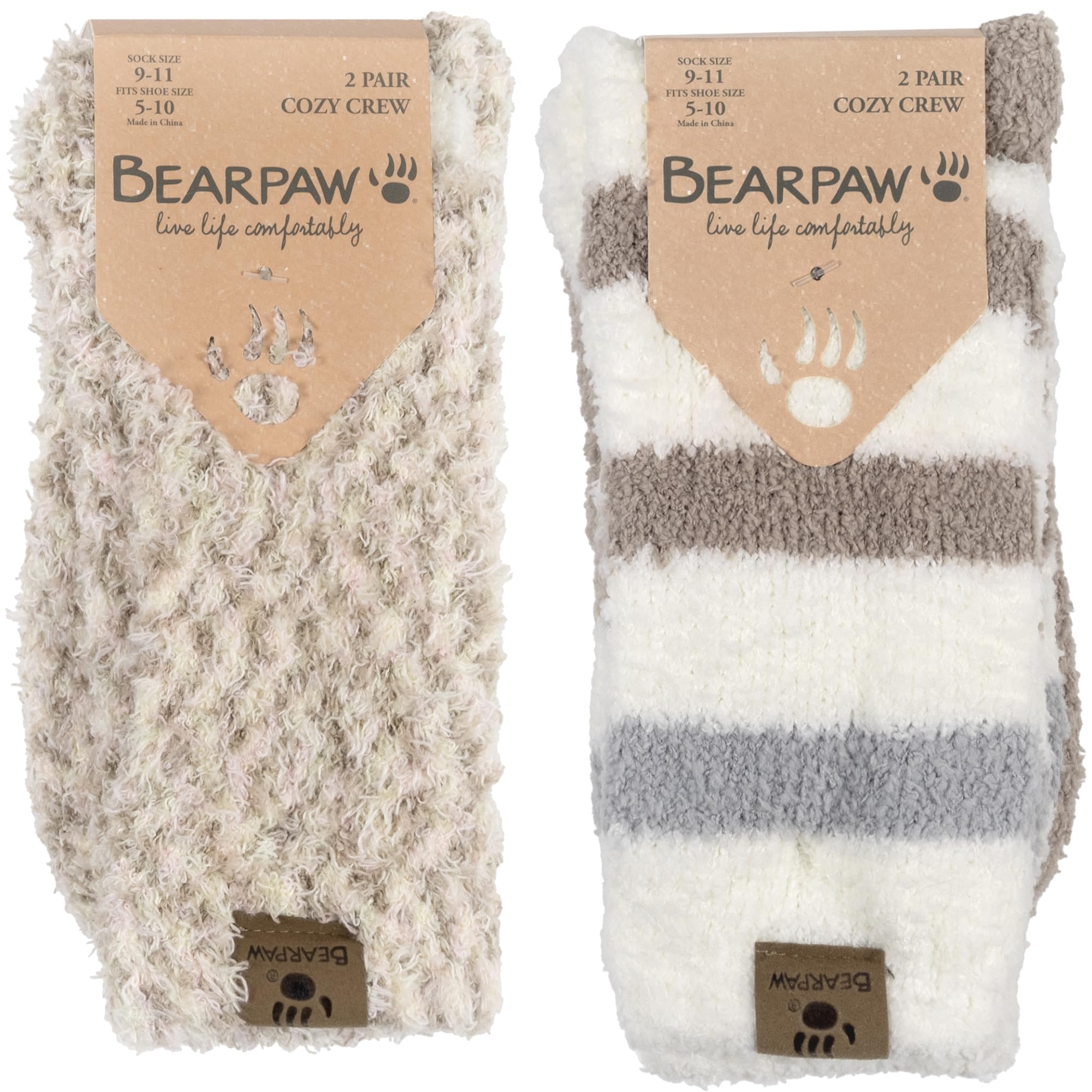 BEARPAW 4-Pack Cozy Super Soft Lounge Socks - Warm Fuzzy Crew Socks for Women & Men - Multi-Pattern Non-Slip House Socks for Winter, Home, Office & Travel Comfort