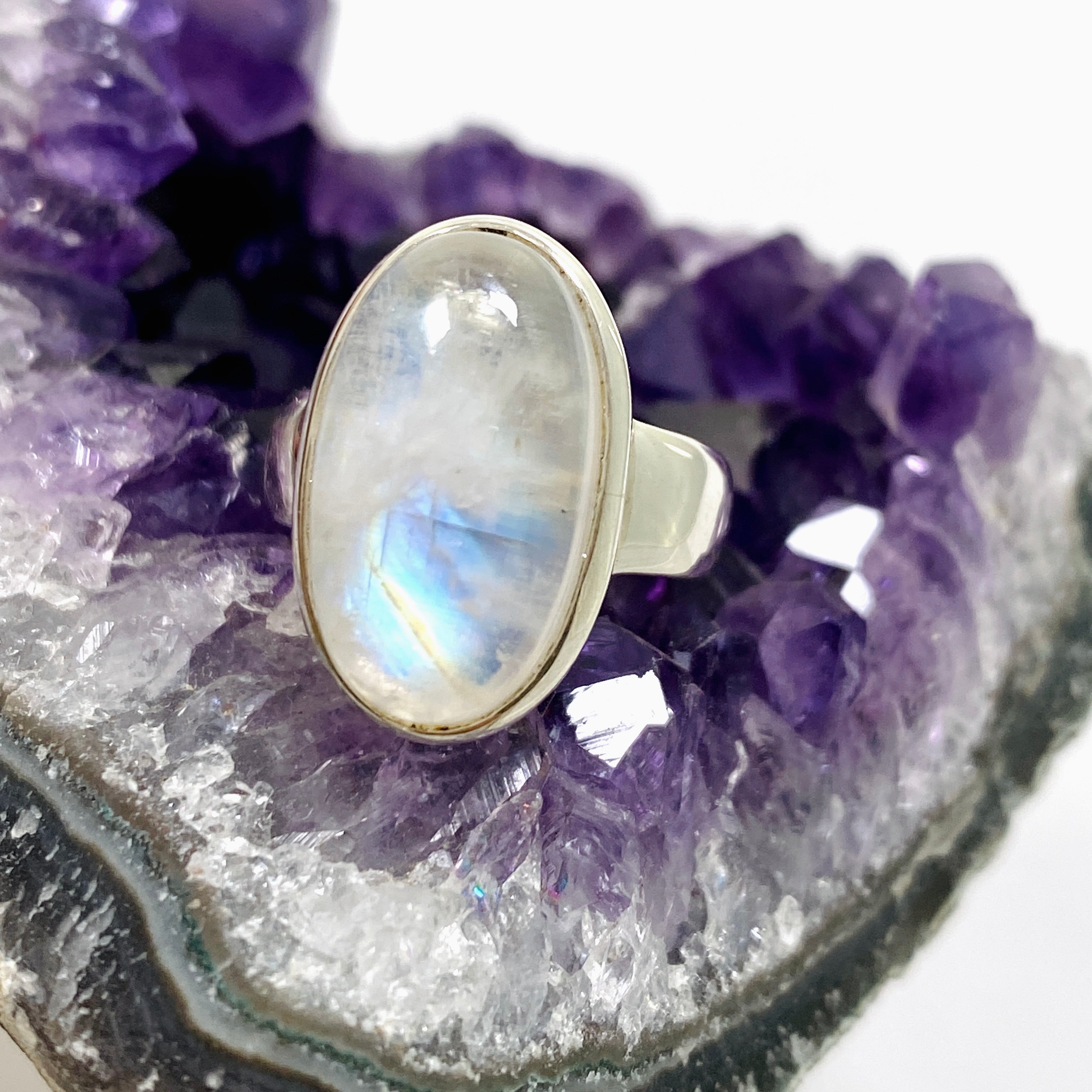 Moonstone Oval Cabochon Ring Size 4.5 PRGJ643 - Elegant Sterling Silver Jewelry for Women, Perfect for Weddings, Parties & Everyday Wear