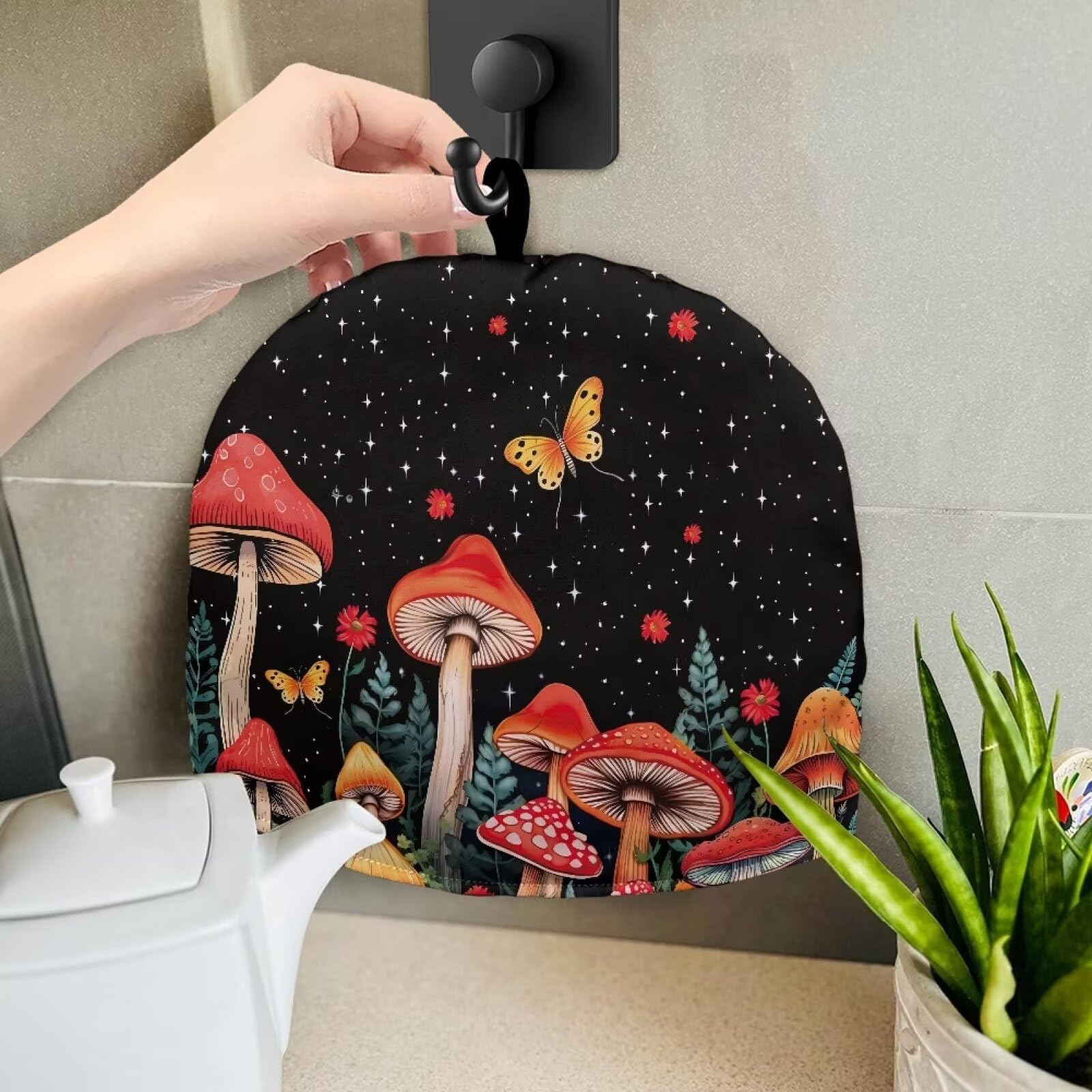 **Red Mushroom Tea Pot Cover - Insulated Teapot Cozy, Large Kettle Dust Protector - Decorative Tea Cosy for Home Kitchen & Tea Party Table Decor - Perfect for Afternoon Tea, Cozy Gatherings & Kitchen Accessories**