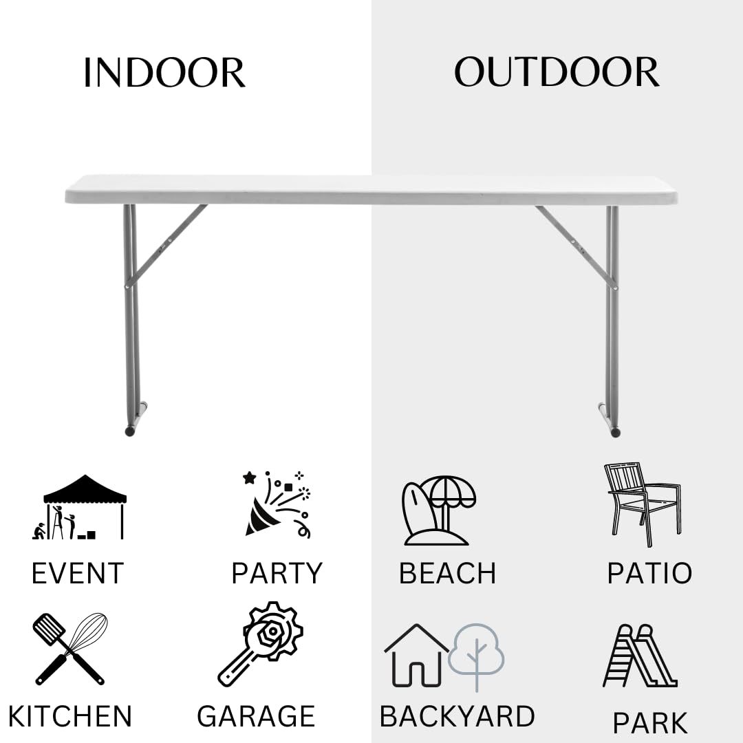 BTEXPERT 6-Foot White Granite Plastic Folding Table - 72