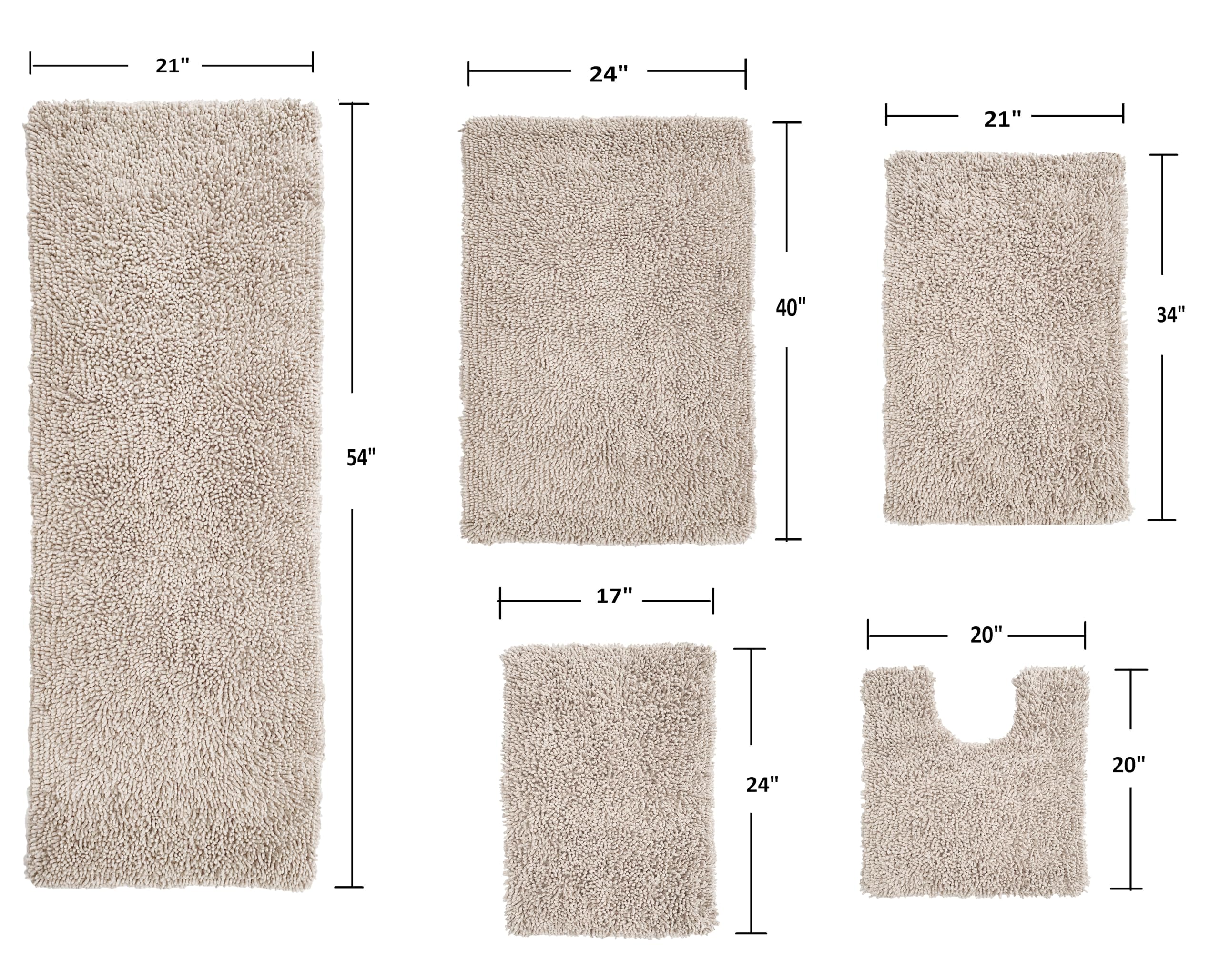 Home Weavers Fantasia 100% Cotton 5-Piece Bath Rug Set - Ultra Soft, Absorbent & Washable Non-Slip Bath Mats for Bathroom & Kitchen Floor - Includes Contour Mat in Ivory | Perfect for Cozy Bathrooms & Modern Kitchens