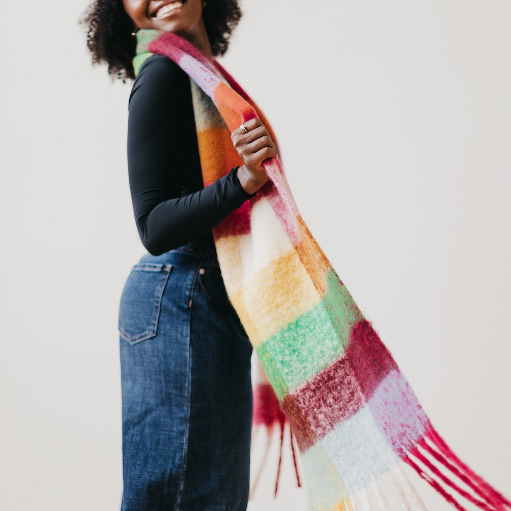 Stylish Estelle Checkered Scarf - Soft Plaid Fashion Scarf for Women - Perfect for Fall, Winter & Holiday Outfits