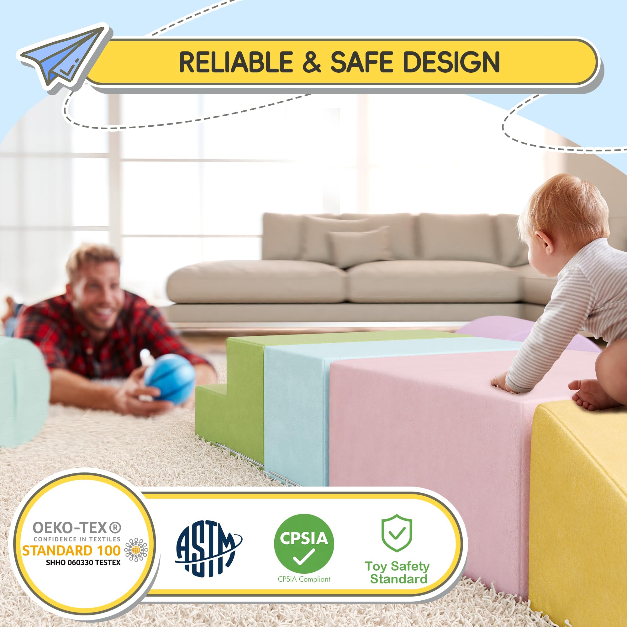 MU Foam Climbing Blocks for Toddlers - 6-Piece Soft Play Set with 30D High-Density Foam, Safe Infant Climbing Toys for Babies & Kids - Perfect for Indoor Playrooms, Daycare Centers & Home Play Areas