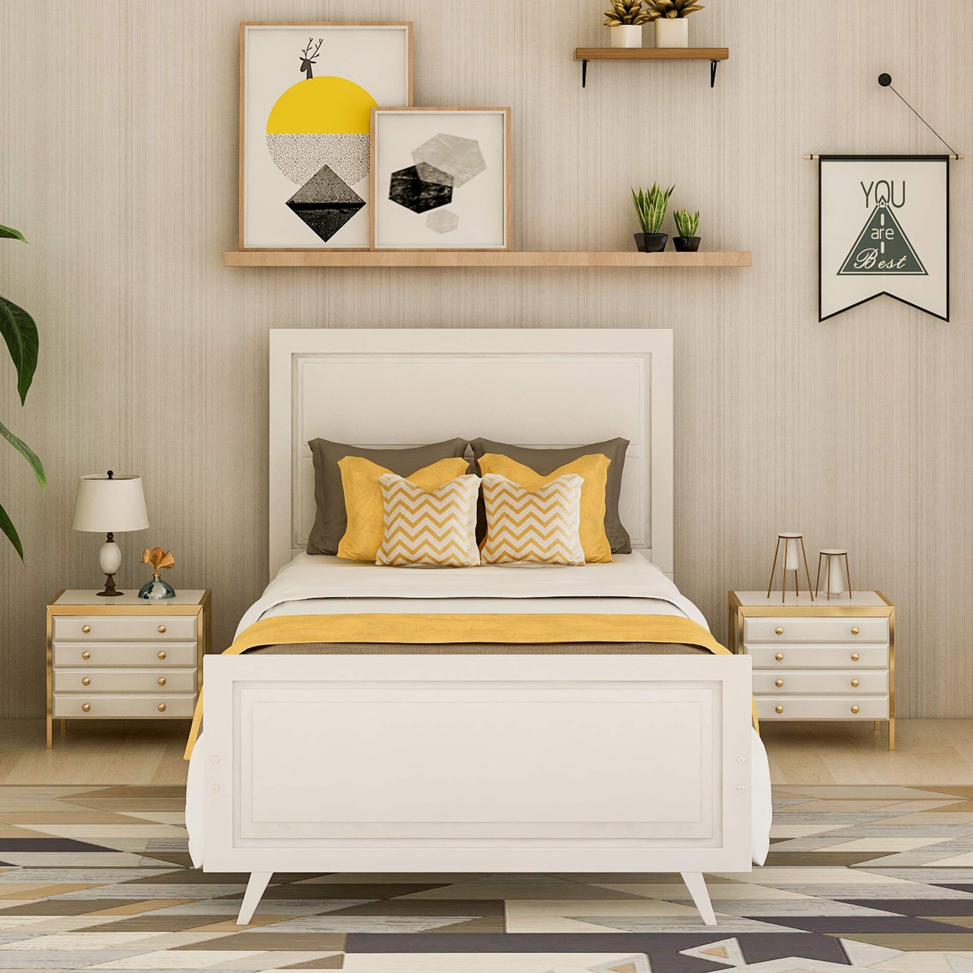 SOFTSEA Twin Size Platform Bed Frame with Headboard & Footboard - Solid Wood Construction with Wood Slat Support - Sturdy Kids Bed Frame in White - Perfect for Children's Bedrooms, Guest Rooms & Small Spaces