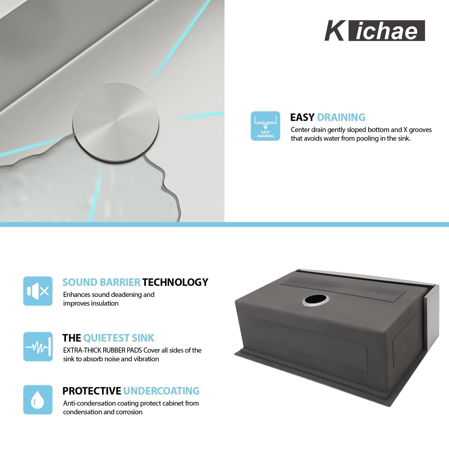 Kichae 33 Inch Farmhouse Kitchen Sink - 16 Gauge Stainless Steel Apron Front Single Bowl with Deep Basin | Handmade Farm Style Design for Rustic & Modern Kitchens | Perfect for Country Homes, Renovations & Chef Cooking Spaces