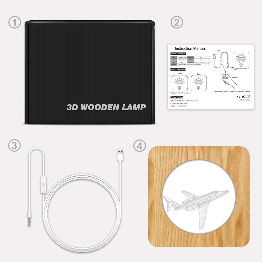 3D Wooden Aircraft LED Night Light - Kids Room Decor, Creative Table Lamp for Bedroom, Nursery, Gift for Boys & Girls | Perfect for Bedtime, Playroom, and Themed Parties