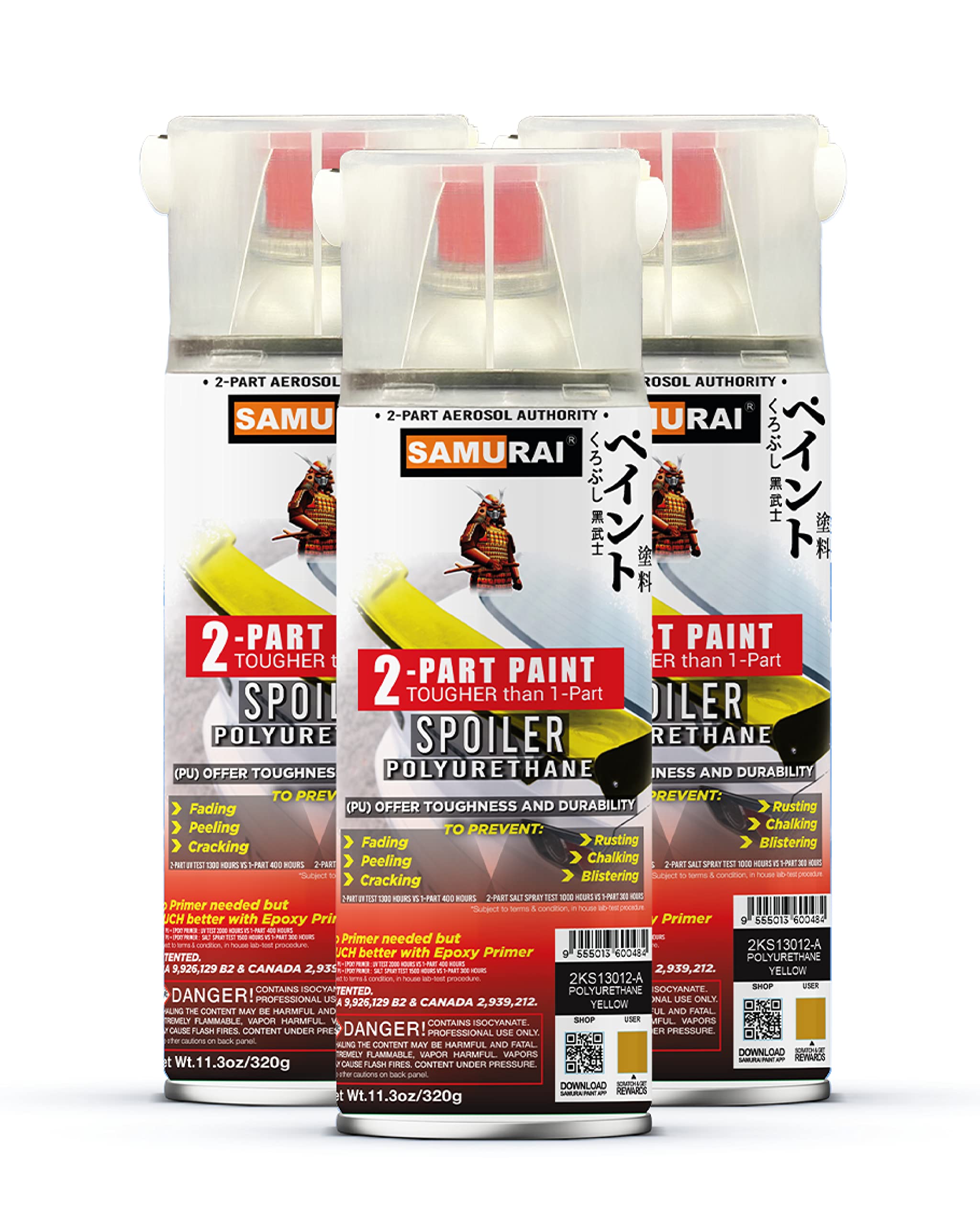 UV & Rust Resistant SAMURAI 2-Part Polyurethane Spray Paint for Car Spoilers - 11.3oz (3-Pack, Light Scarlet) | Automotive Touch-Up, DIY Car Modifications & Metal Protection