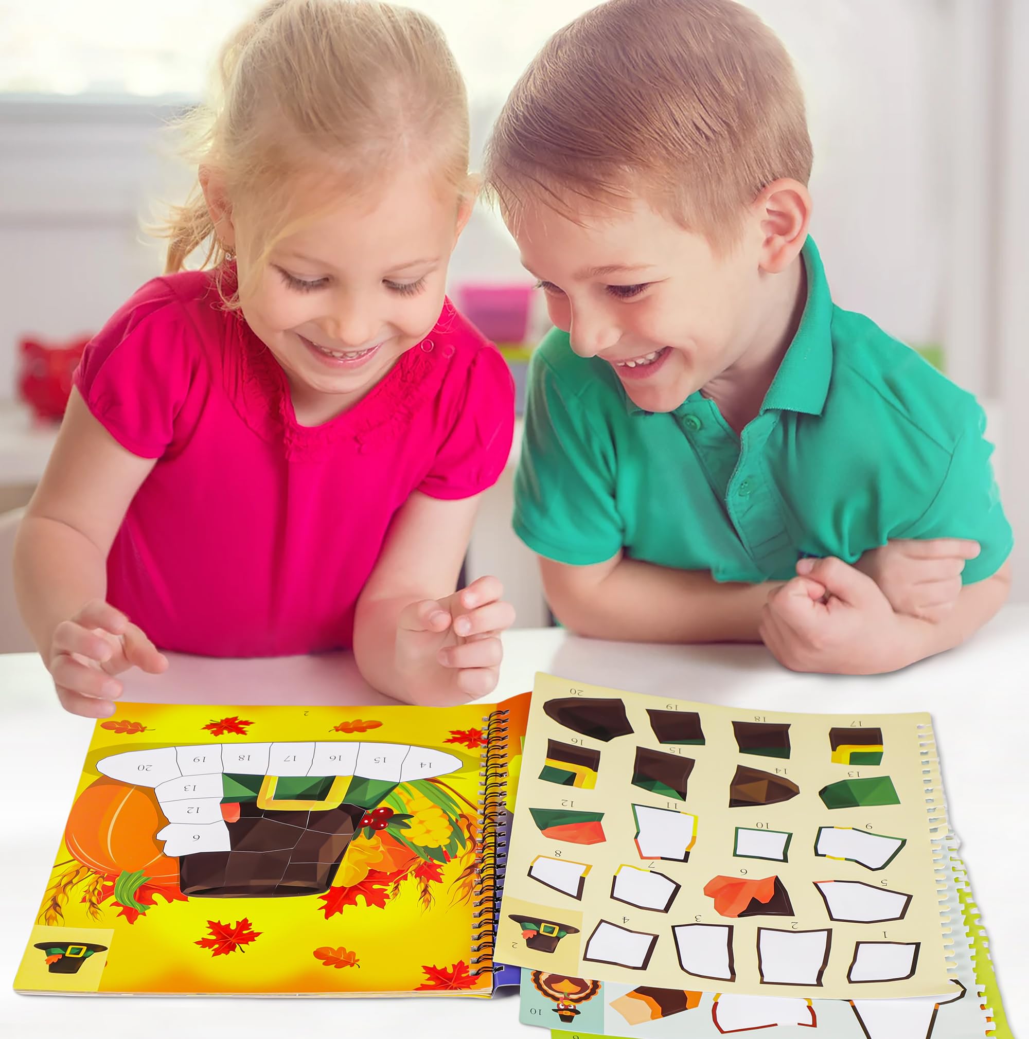 90Shine 2PCS Thanksgiving Sticker Activity Books for Kids Ages 4-8 - Fall Turkey Pumpkin Harvest Craft Kits with 22 DIY Scenes - Perfect for Classroom Party Gifts & Holiday Family Bonding Activities