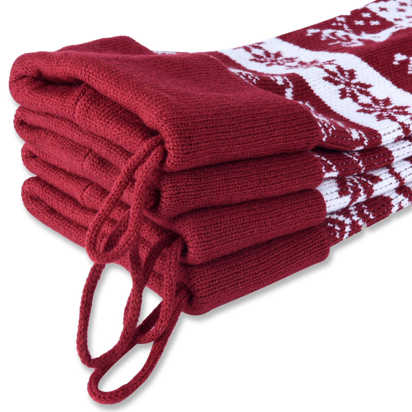 26-Inch Large Nordic Style Knitted Christmas Stockings - Burgundy & White Holiday Decor for Mantel, Wall, Staircase & Gift Stuffers | Perfect for Fireplace, Xmas Tree & Festive Home Decorating
