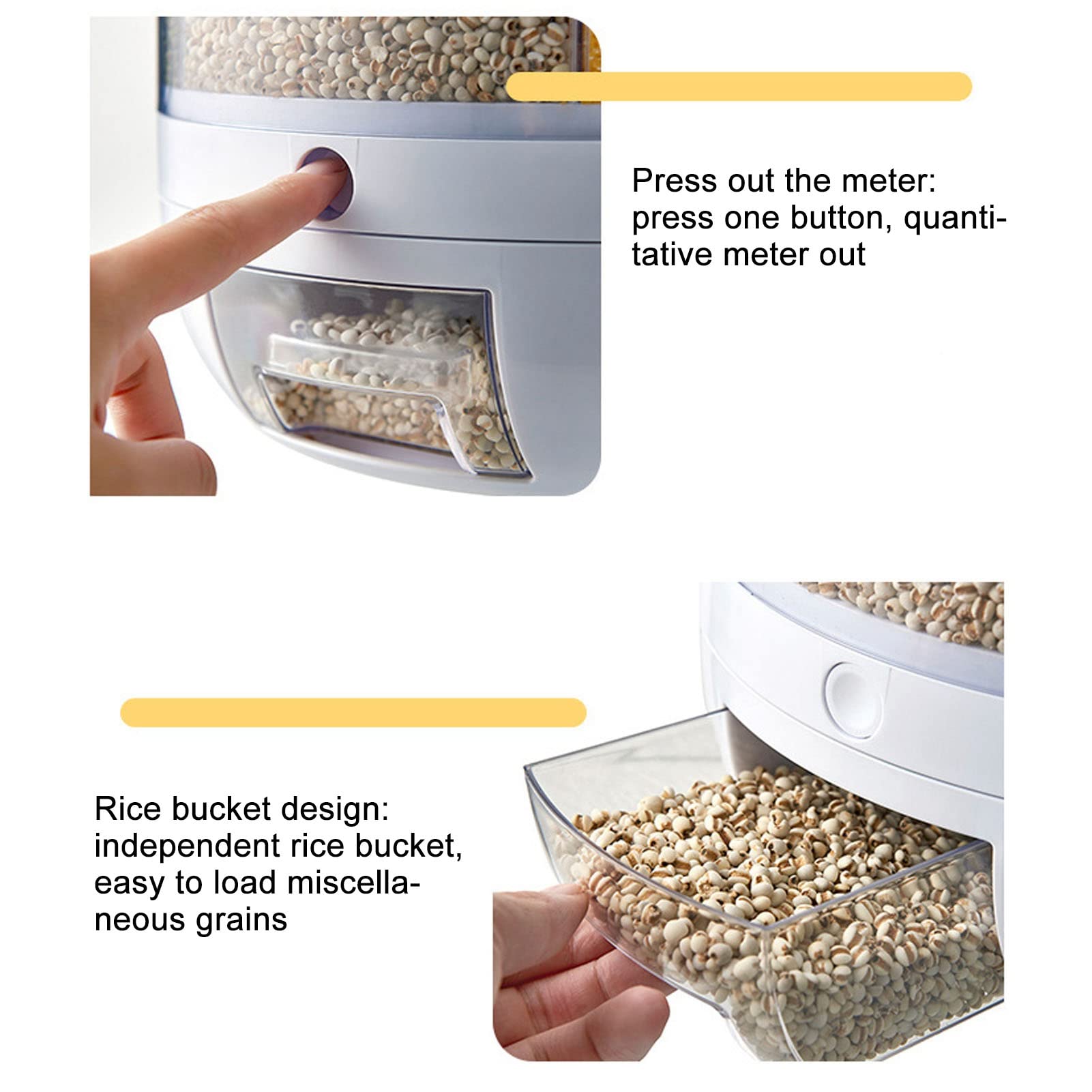 Oreb 6-Grid Rotating Cereal Dispenser - 5kg Airtight Food Storage Container for Rice, Grains, Beans & Dry Foods | Perfect for Kitchen Organization & Pantry Storage