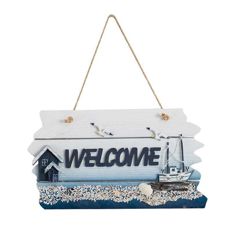 Nautical Seaside Handmade Wooden Welcome Sign - Coastal Beach Wall Decor for Bathroom, Bedroom & Living Room | Perfect for Beach House, Cottage or Coastal Themed Home Decor