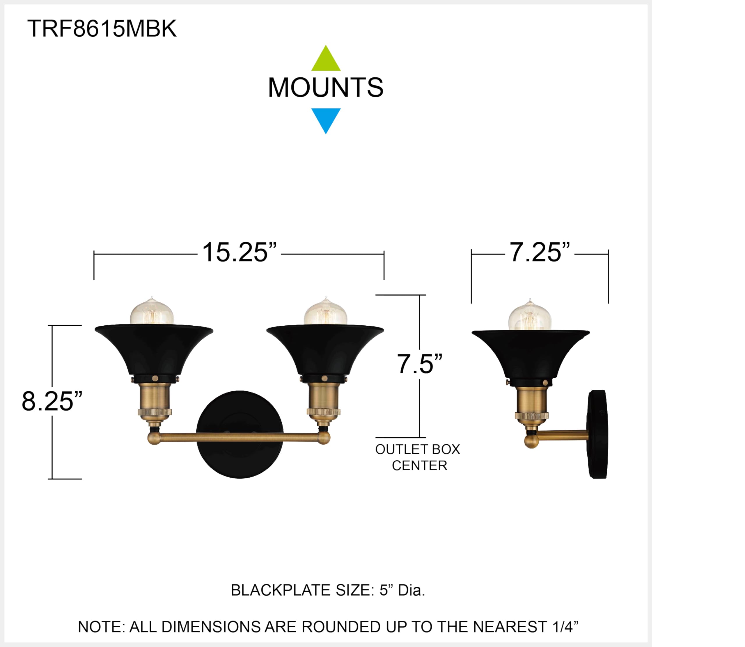 Quoizel Trafalgar 2-Light 15 Inch Matte Black Bathroom Vanity Light - Anglo-Inspired Transitional Wall Mount Fixture for Mirror, Dresser or Sink - Perfect for Modern Bathrooms, Bedrooms & Vanity Areas