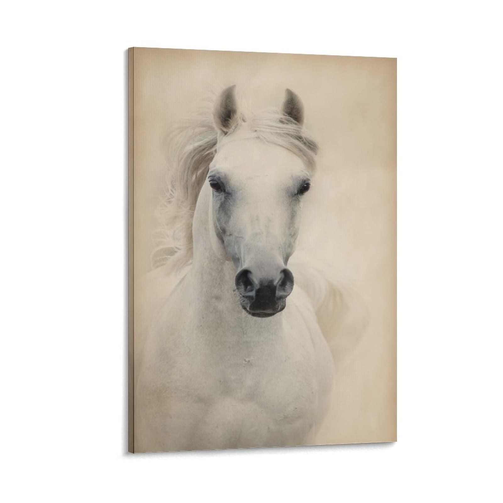 90s Modern Wall Art - White Horse Animal Poster for Room Aesthetic, 24x36 Inch (60x90cm) Canvas Wall Art with Frame, Perfect for Home Decor, Office & Gift Giving