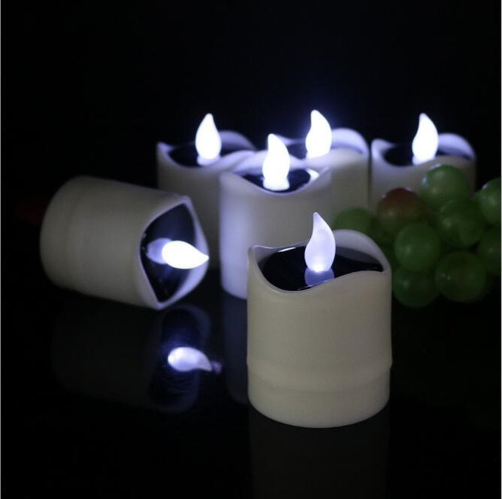 Solar Powered LED Flameless Flickering Candles - 6 Pack Cool White Electronic Night Lights for Wedding, Halloween & Home Decor - Outdoor/Indoor Use for Parties, Holidays & Romantic Ambiance