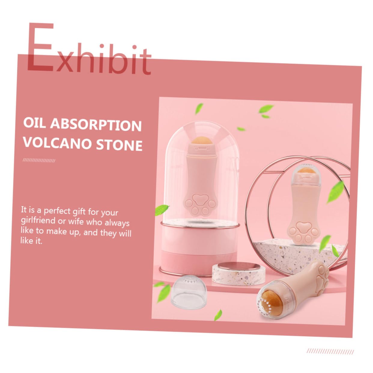 NOLITOY Volcanic Stone Oil-Absorbing Ball - Pink Facial Roller for Oily Skin, Lip Oil Blotting & Massage Tool | Skin Care, Makeup Prep, On-the-Go Shine Control
