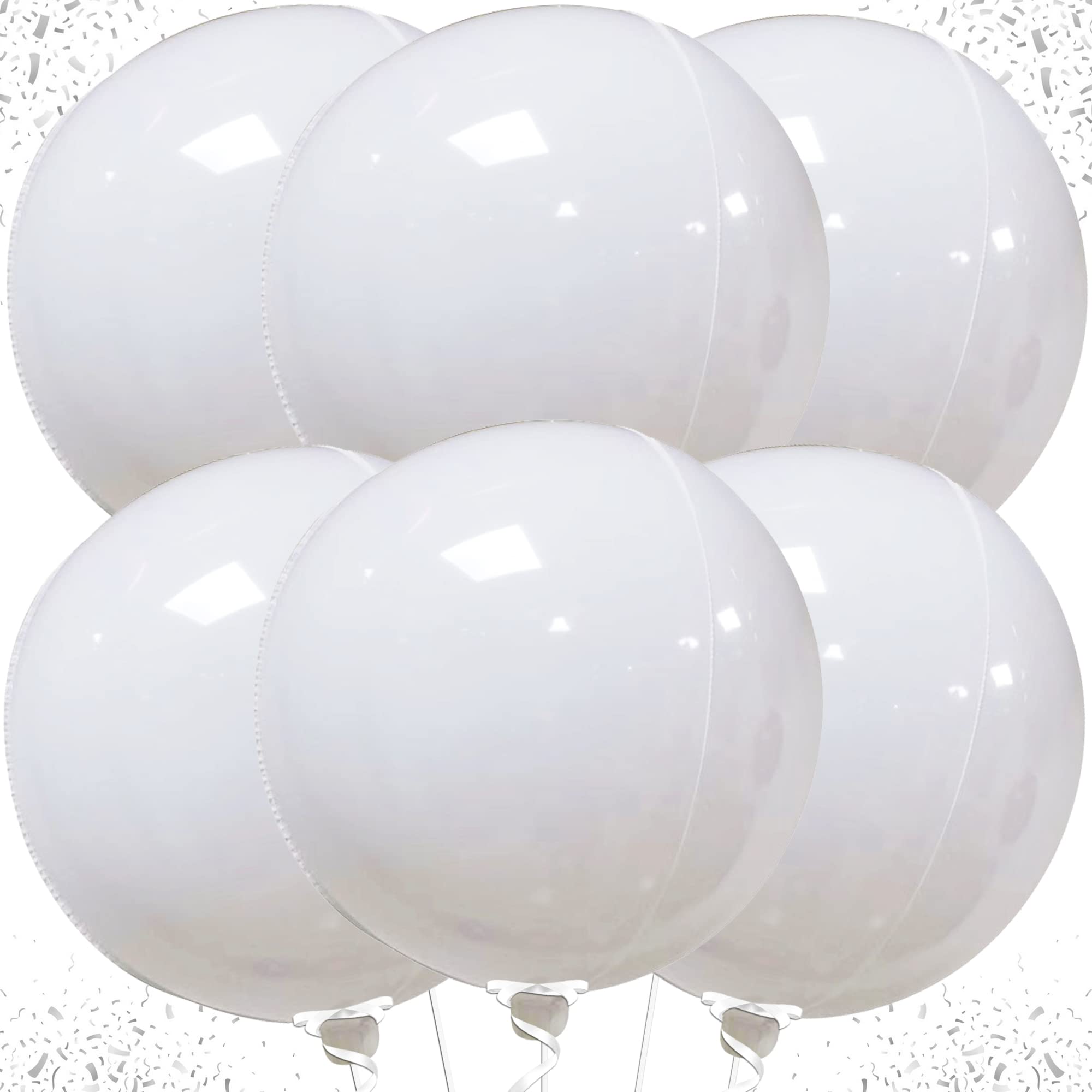22 Inch Large Metallic White Mylar Balloons - Pack of 6 | White 4D Foil Balloons for Wedding, Birthday, Engagement & Halloween Decorations | Party, Baby Shower & Anniversary Celebration Decor