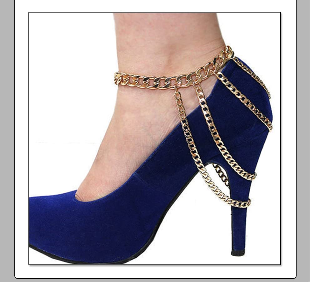 BEDT Elegant Gold Foot Chains Jewelry - Barefoot Sandals with Multilayer Chains & Tassel Anklets for Women | Perfect for Beach Weddings, Boho Festivals & Summer Fashion Accessories