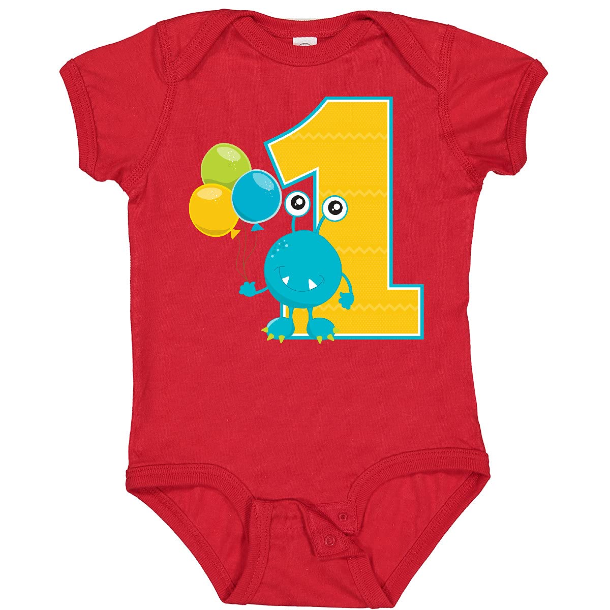Inktastic First Birthday Monster Baby Bodysuit - Cute 1st Birthday Outfit for Boys & Girls - Soft Cotton Onesie for Birthday Parties, Photo Shoots & Special Occasions
