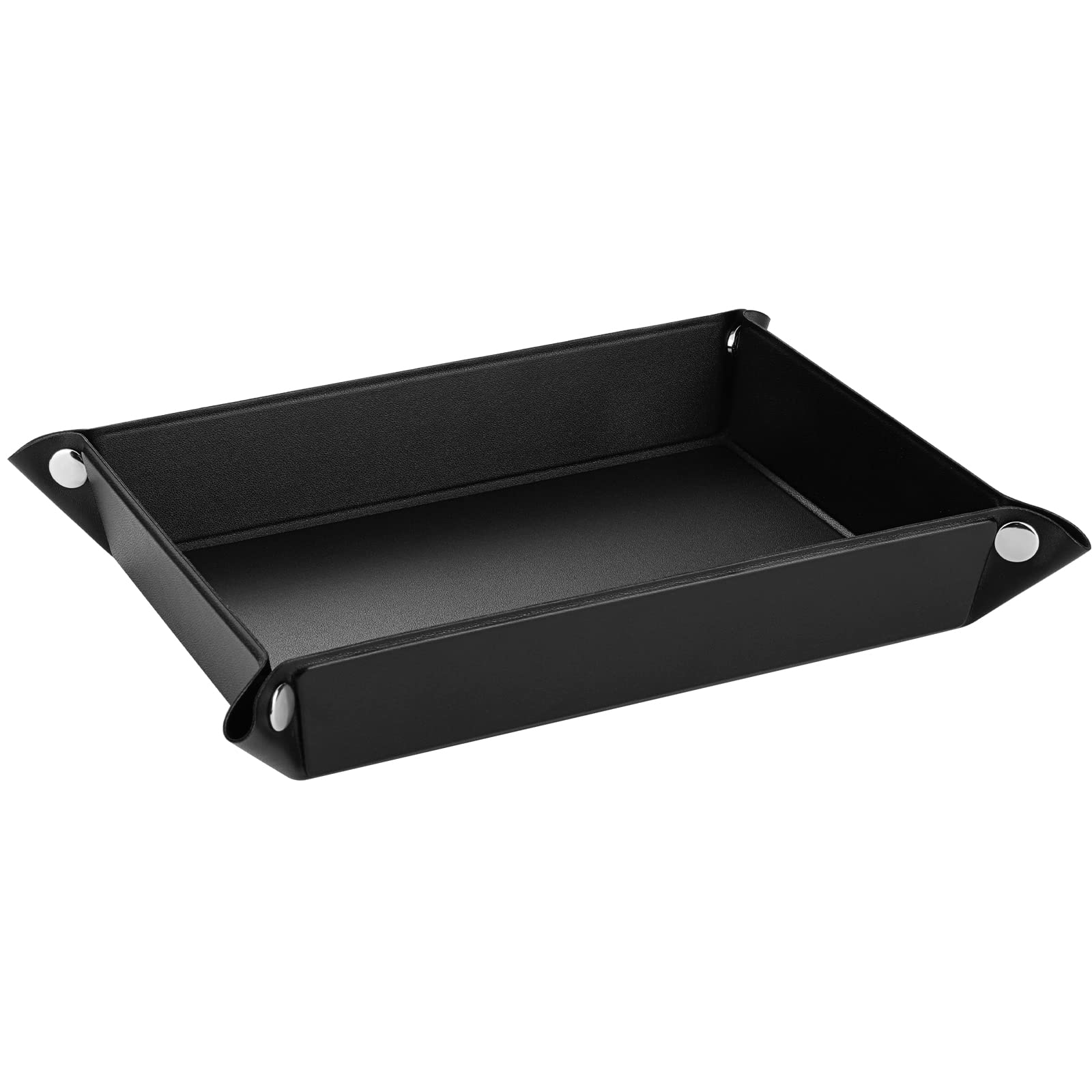 Luxspire PU Leather Valet Tray - Medium Size Black Catchall Organizer for Jewelry, Keys, Coins, Phone & Wallet | Desk Storage Solution for Men & Women | Perfect for Nightstand, Dresser & Entryway Organization