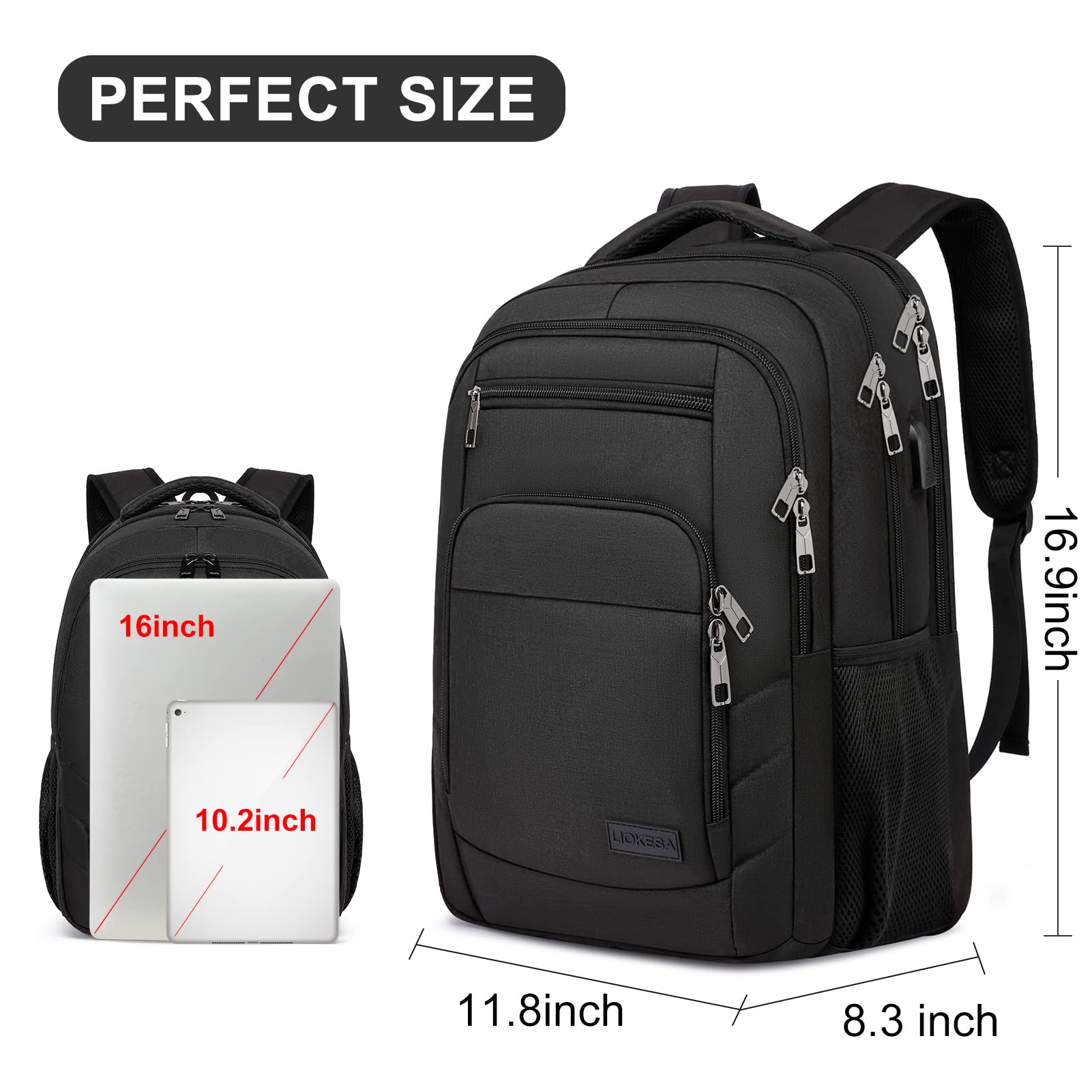 Water Resistant 15.6 Inch Laptop Backpack with USB Charging Port - Durable School & College Bookbag for Men, Women, Boys & Girls - Perfect for Work, Travel & Daily Commute