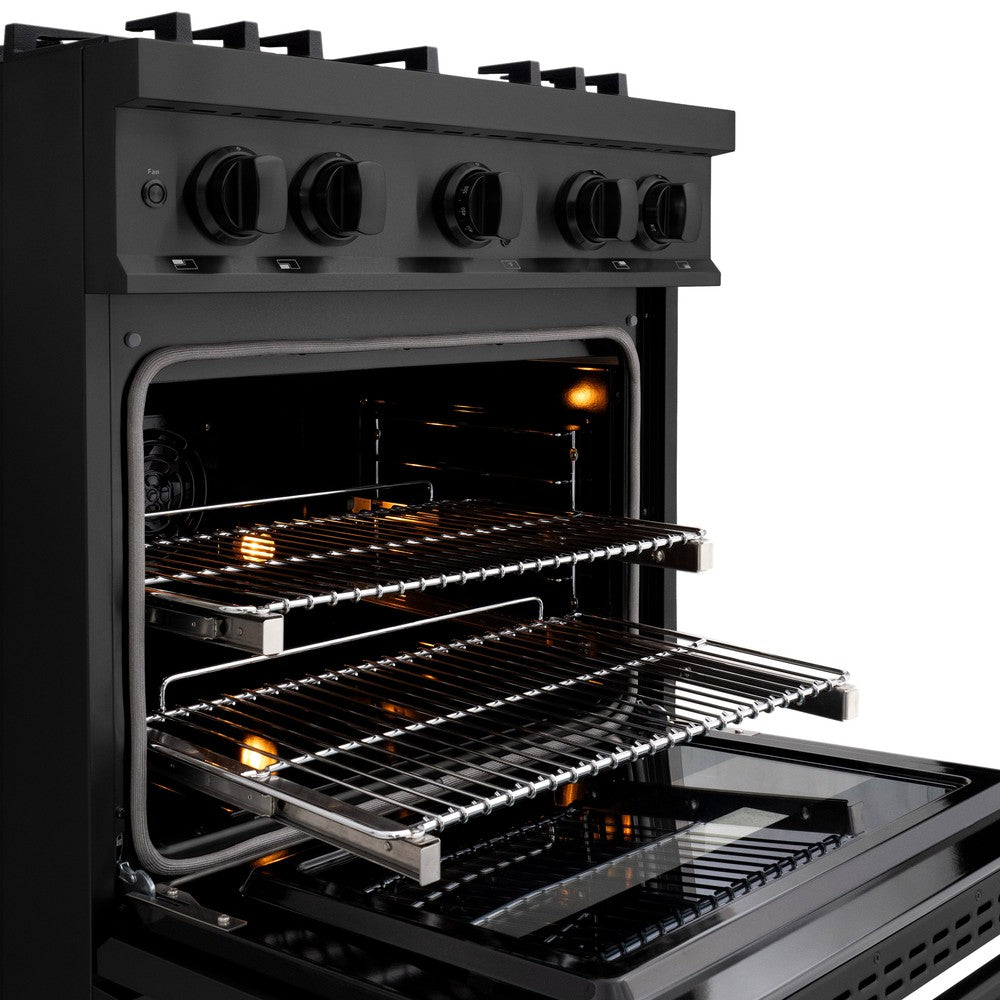 ZLINE 30-Inch 4.2 cu. ft. Dual Fuel Range - Black Stainless Steel Gas Cooktop & Electric Convection Oven with 4 Brass Burners (HDRB BR 30) - Perfect for Modern Kitchens & Professional Cooking