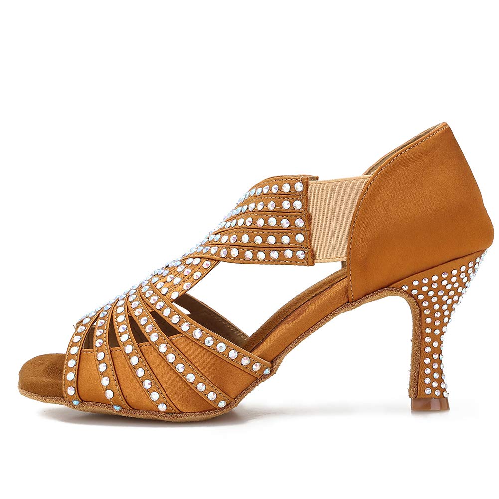 Women's Rhinestone Ballroom Latin Salsa Bachata Dance Shoes for Performance, Practice, and Social Dancing