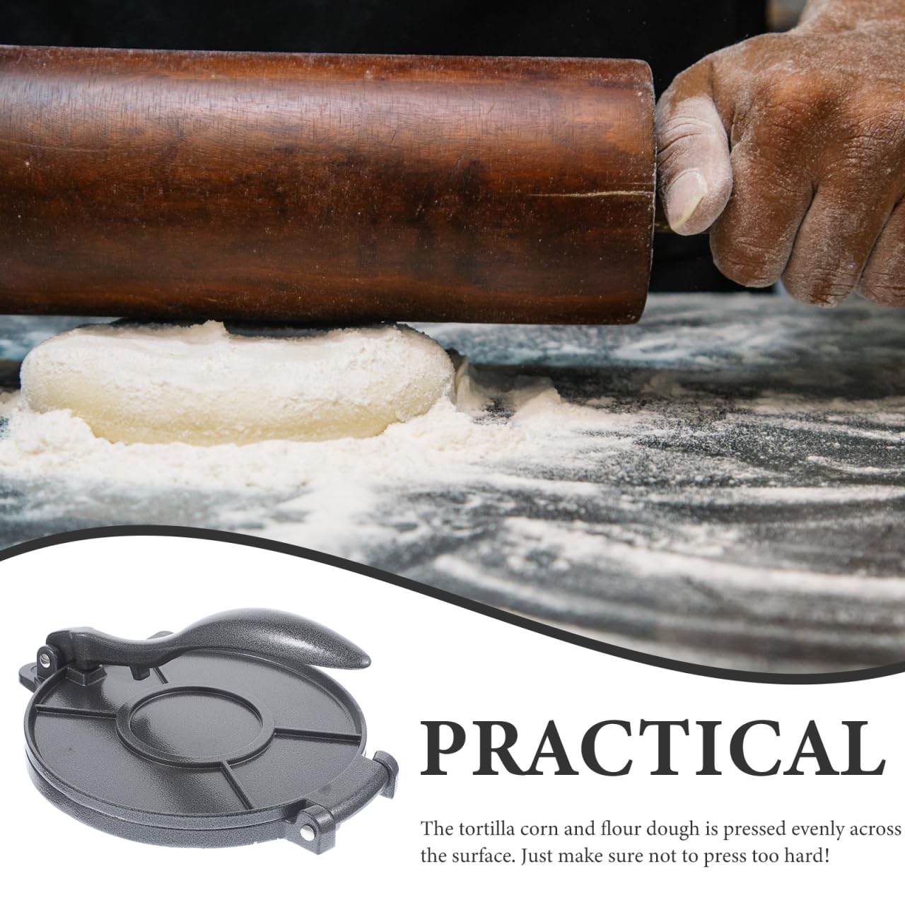 8 Inch Folding Aluminum Tortilla Press - Dough Press for Quesadillas, Empanadas, Roti & Pie - Grey - Perfect for Home Cooking, Baking & Mexican Cuisine