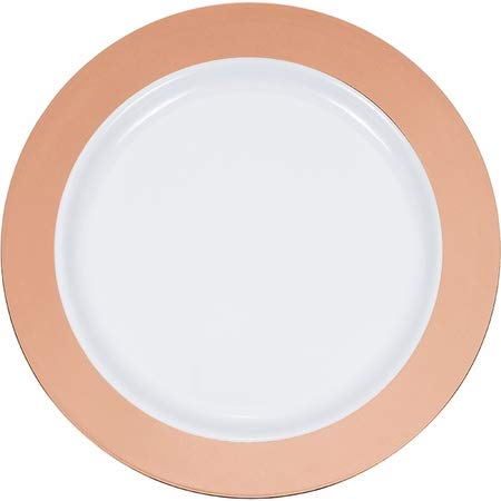 10 Inch Rose Gold Rim Plastic Banquet Plates - Pack of 120, Elegant Disposable Dinner Plates for Weddings, Parties, and Special Events