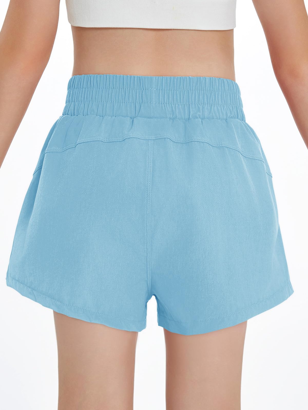 Haloumoning Girls Athletic Shorts - High Waist Elastic 2-in-1 Running Shorts with Side Pockets for Kids 5-14 Years | Perfect for School PE, Soccer Practice & Summer Play