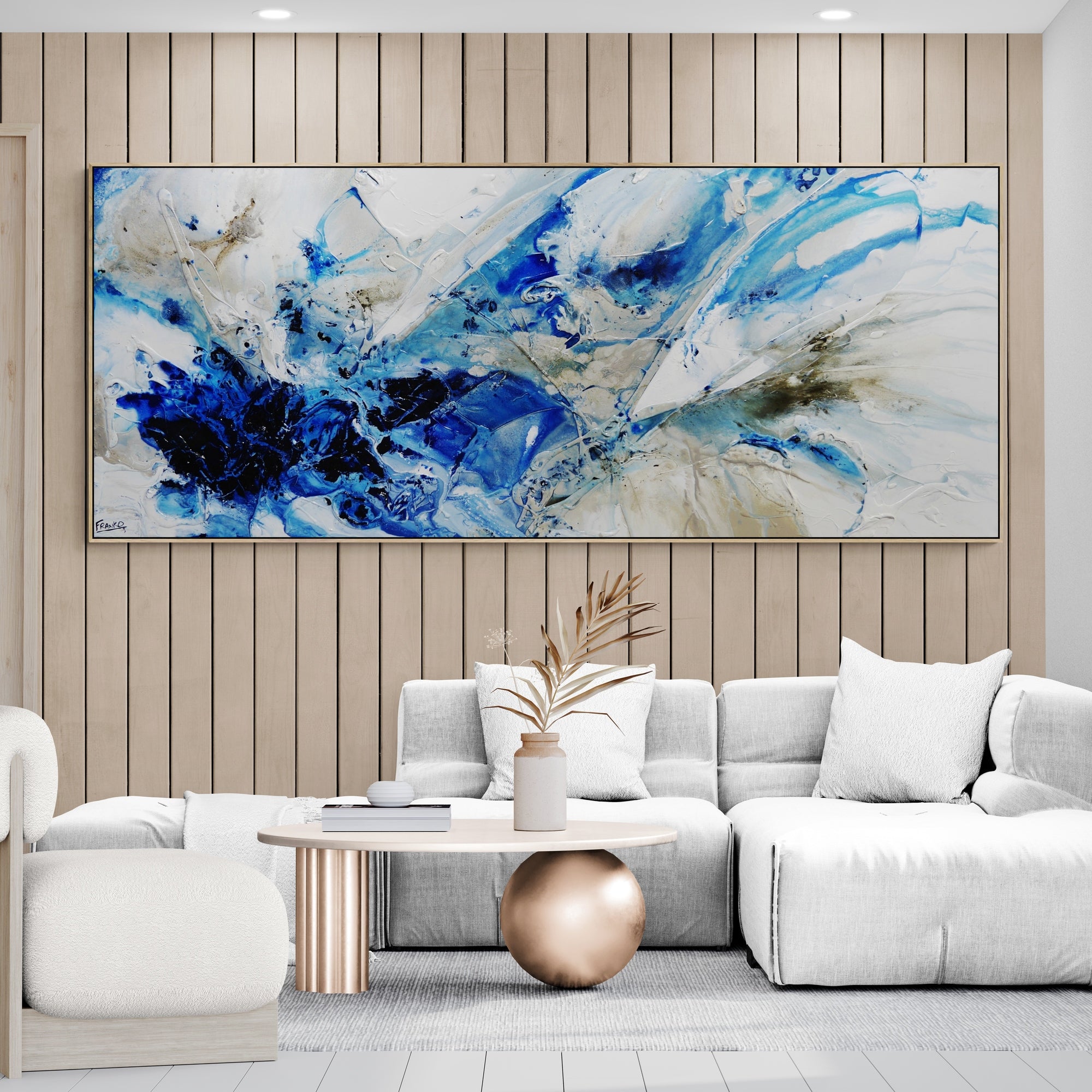 Denim Casbah 240cm x 100cm Textured Abstract Canvas Art - Modern Blue Wall Decor for Living Room, Bedroom & Office