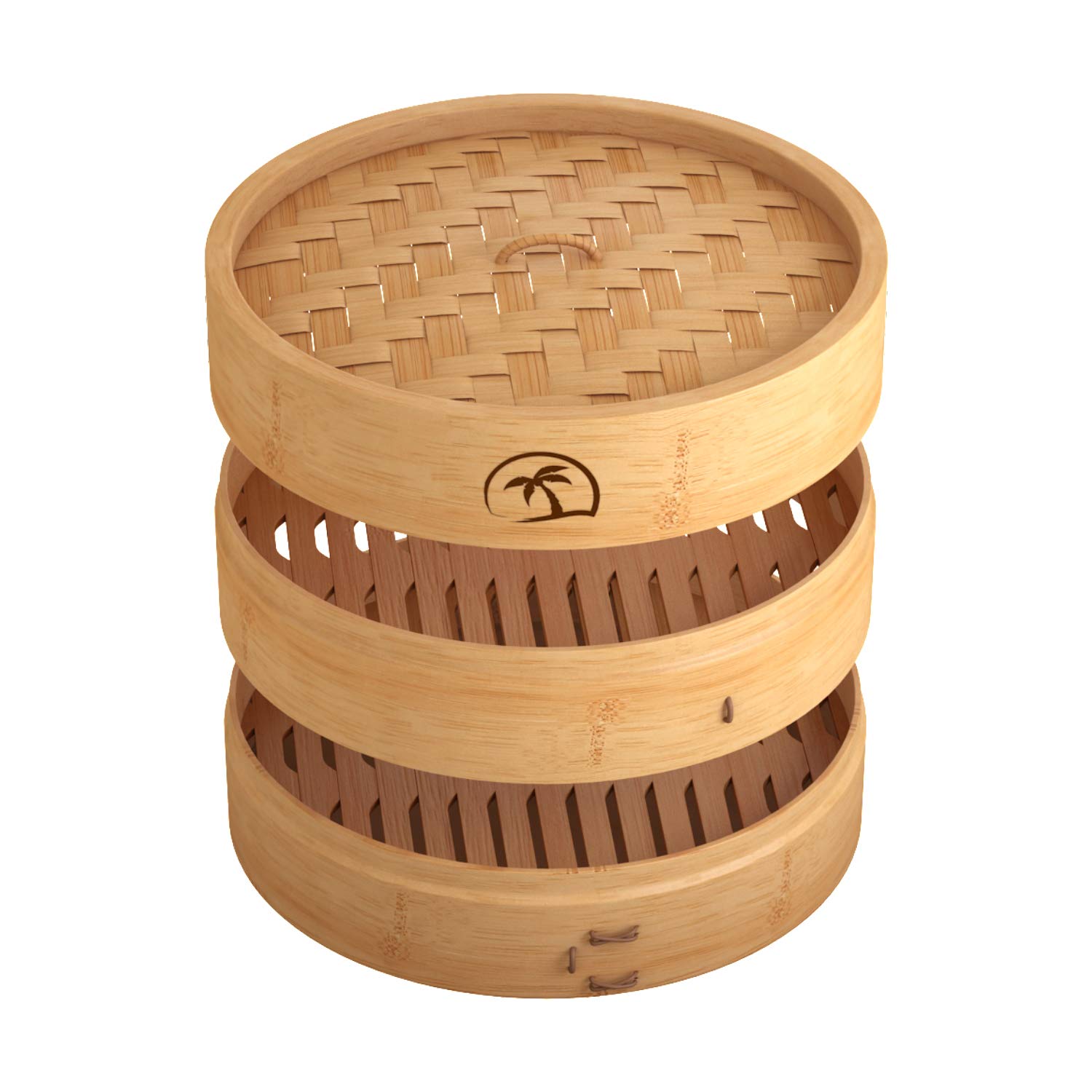 Premium 2-Tier 10-inch Bamboo Steamer Basket Set with Lid - 3-Piece Dumpling Steamer, 2 Chopsticks & 50 Perforated Liners | Perfect for Asian Cooking, Dim Sum, Dumplings, Rice & Vegetables | Microwave & Dishwasher Safe