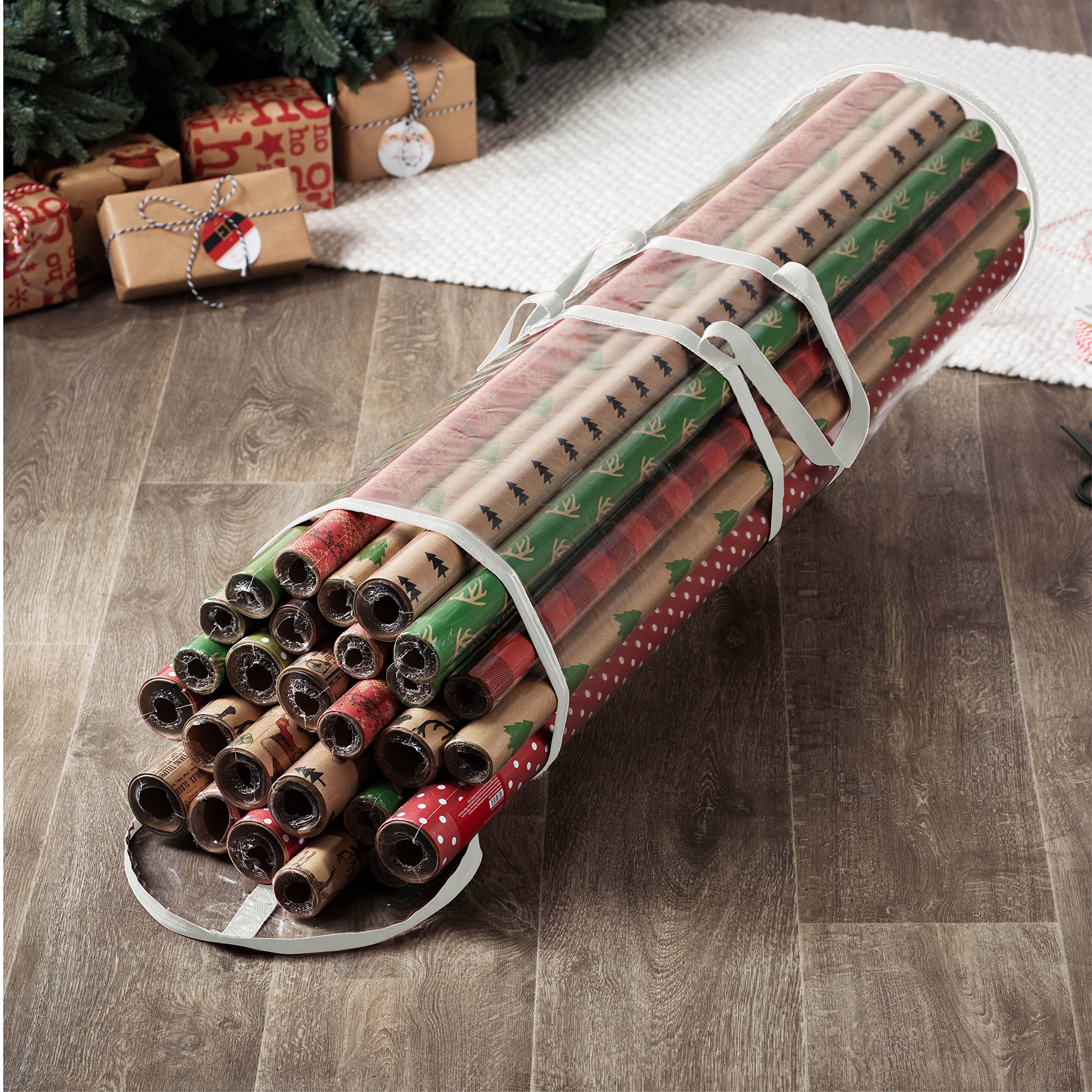ZOBER 40 Inch Wrapping Paper Organizer Storage - Holds 25 Standard Rolls, Waterproof Gift Wrap Organizer for Holiday & Birthday Presents - Perfect for Home, Office & Craft Room Organization