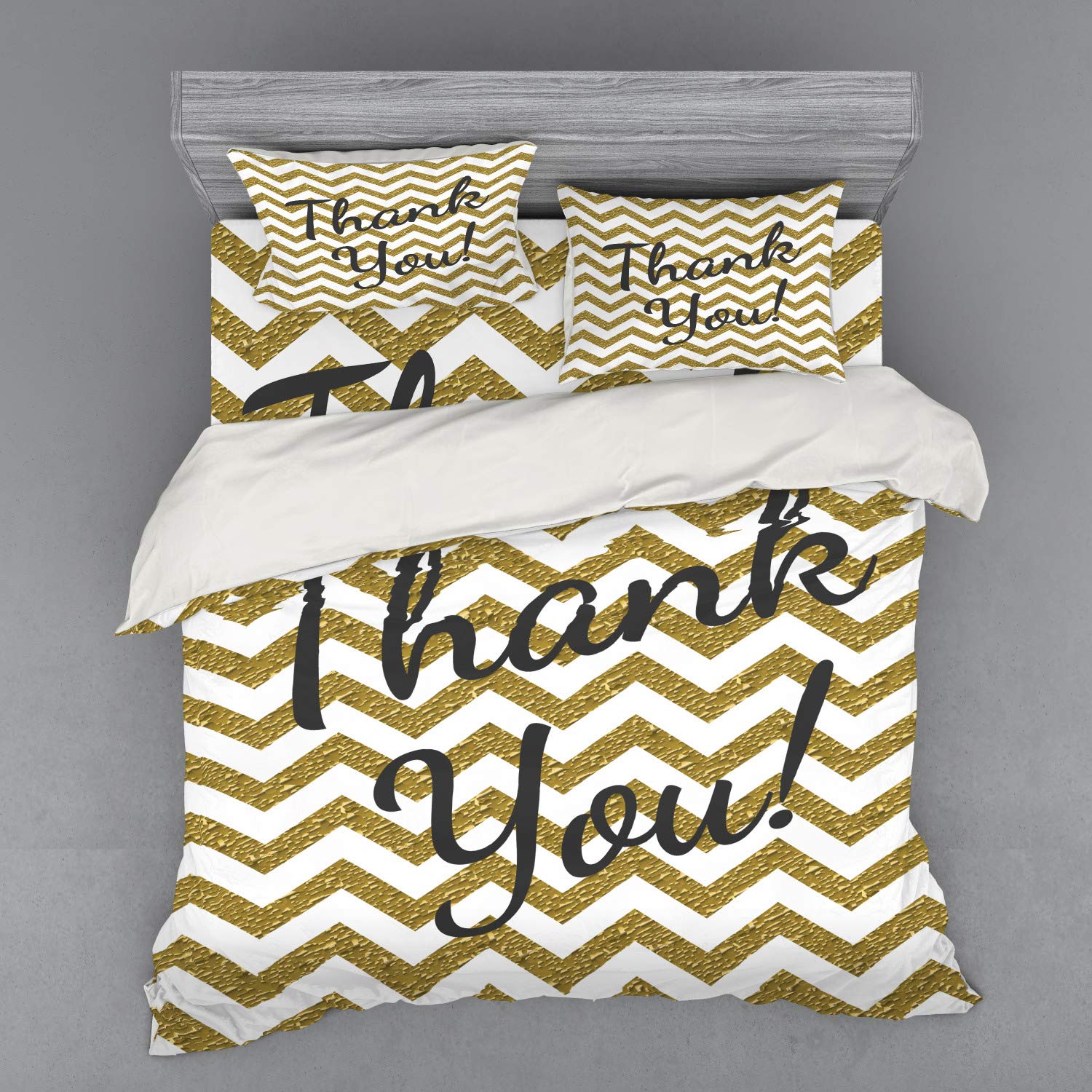 Ambesonne Modern Geometric Zig Zag Duvet Cover Set - 4 Piece King Size Bedding with Shams & Fitted Sheet in Charcoal Grey & Yellow | Contemporary Home Decor for Master Bedroom, Guest Room & Dorm