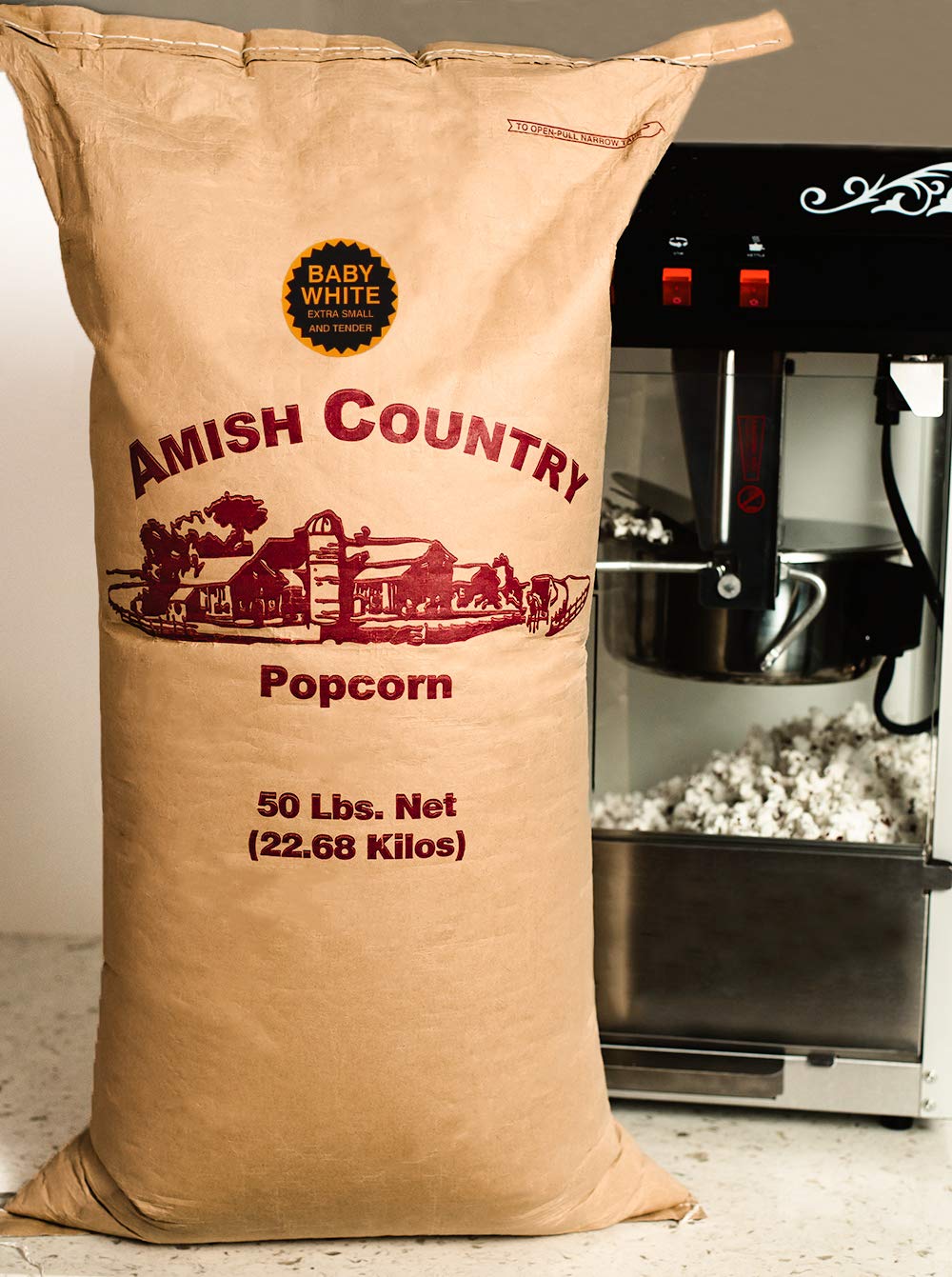 Amish Country Baby White Popcorn Kernels - 50 lb Bulk Bag | Non-GMO, Gluten Free, Old Fashioned Popcorn | Perfect for Movie Nights, Snack Bars, Family Gatherings & Home Theater Snacking