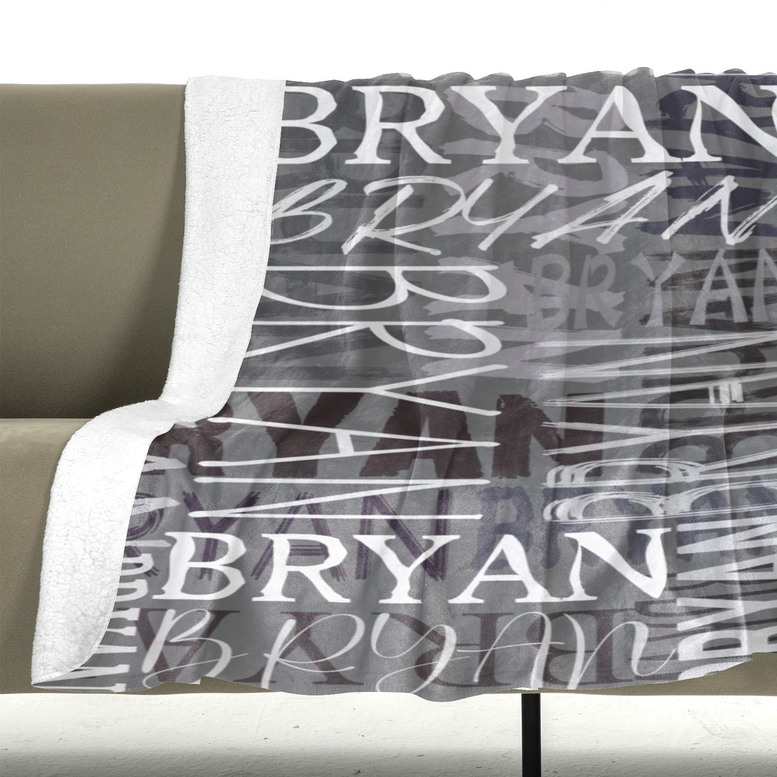 Personalized Fleece Throw Blanket with Name - Custom Blanket for Adults & Baby - Soft Grey Blanket (56