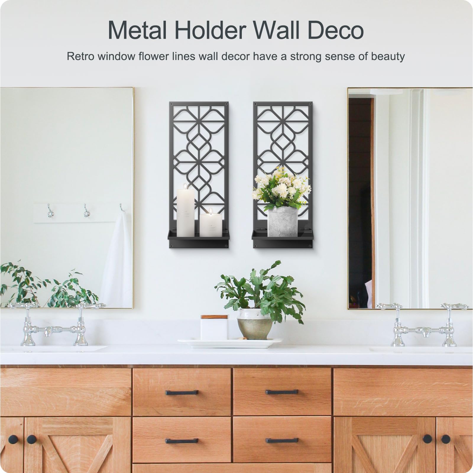 Black Metal Wall Decor - Minimalist Retro Candle Holder for Farmhouse, Bathroom & Living Room (2-Pack)