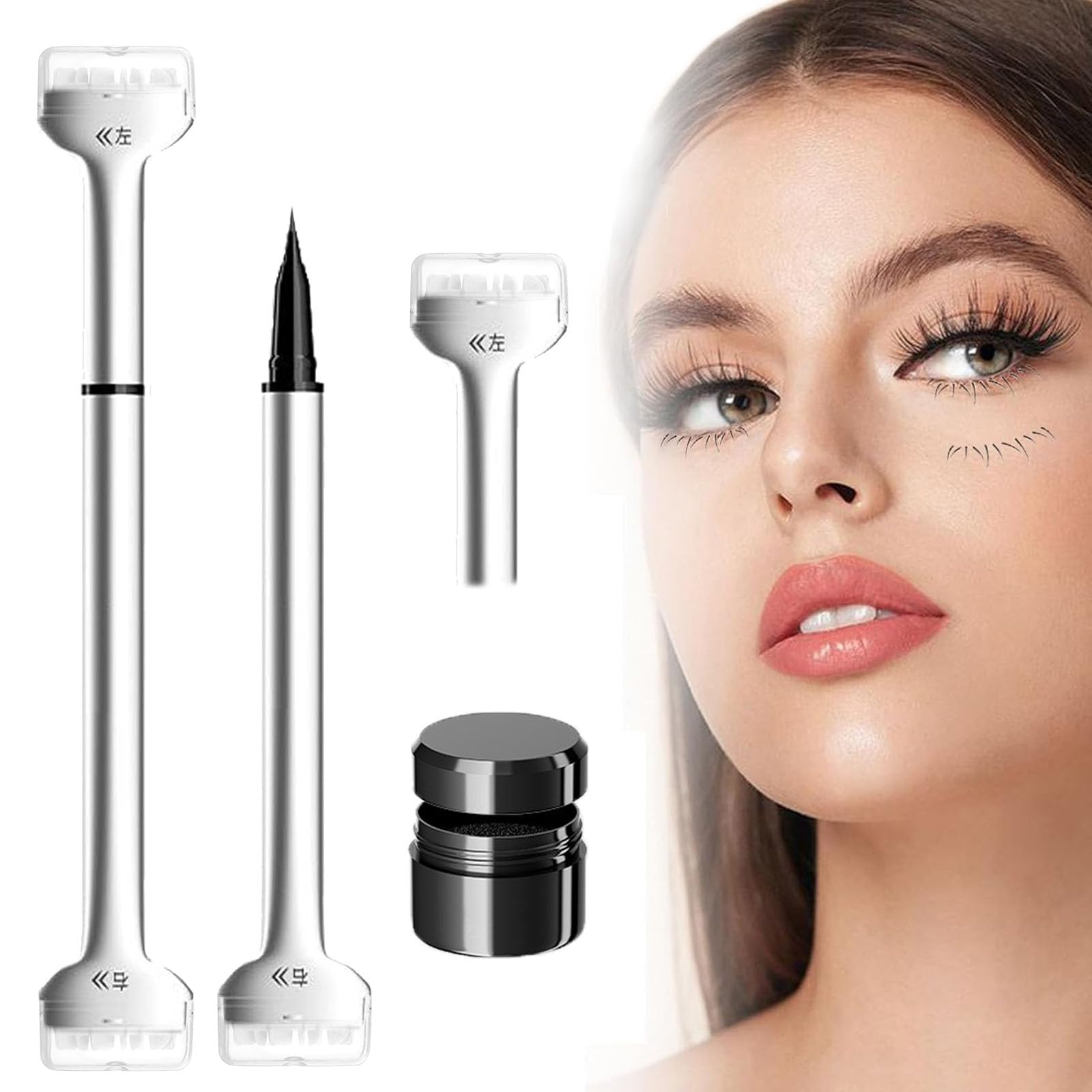 2-in-1 Waterproof Eyeliner & Lower Lash Stamp Kit - Reusable Eyelash Stamp Tool with Ink for Quick Eye Makeup | Perfect for Beginners & Professional Makeup Artists | Great for Daily Use, Parties & Special Occasions (Black)