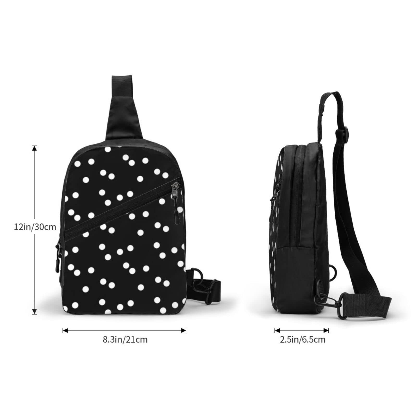Anti-Theft Crossbody Sling Backpack for Travel - Lightweight Chest Shoulder Bag for Men & Women (Black/White Polka Dots) - Perfect for Hiking, Commuting & Daily Use