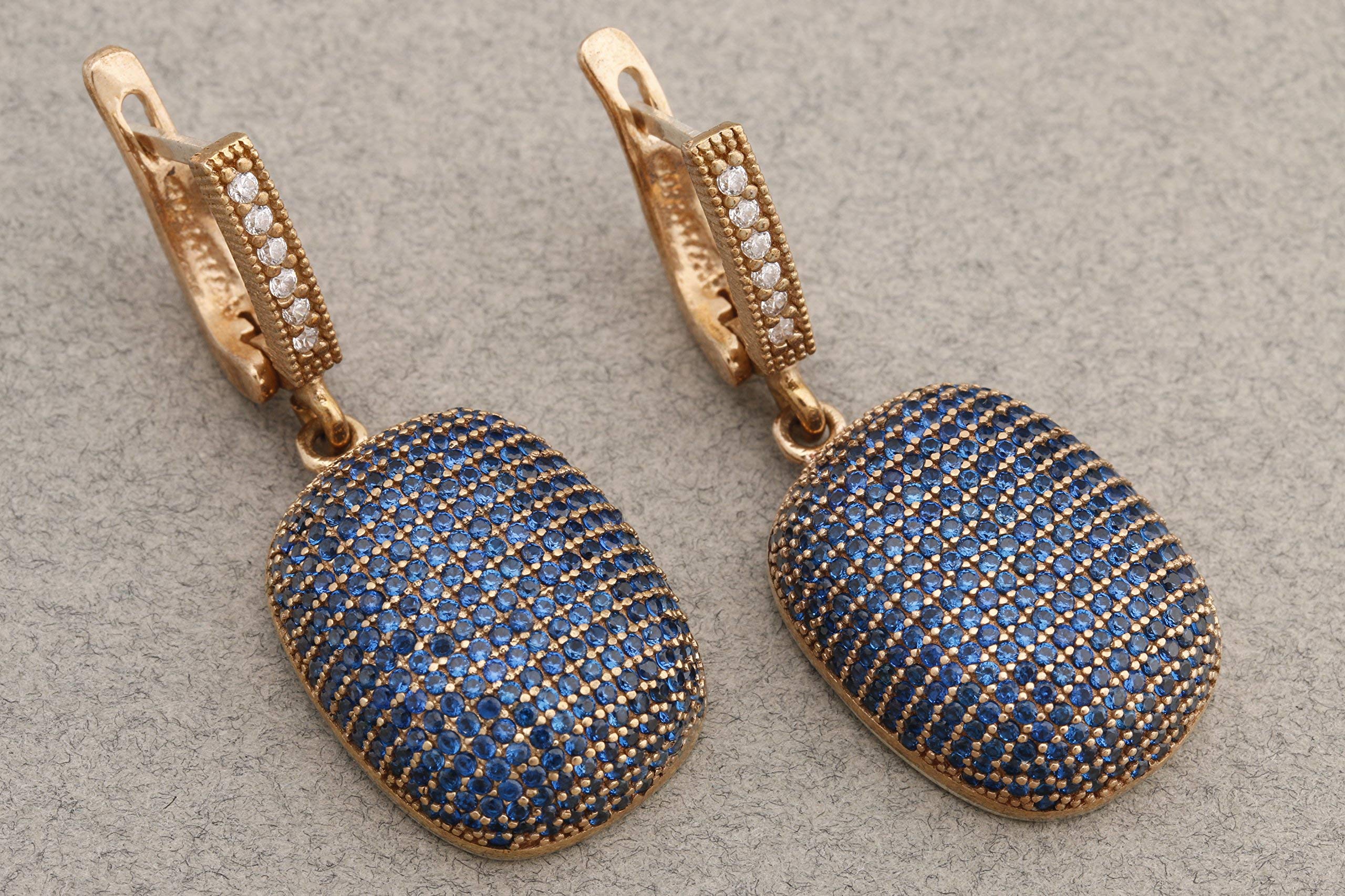 Exquisite Turkish Handmade 925 Sterling Silver Dangle Earrings with Round Cut Sapphire Zircon Stones | Elegant Drop Earrings for Women | Perfect for Weddings, Parties & Special Occasions