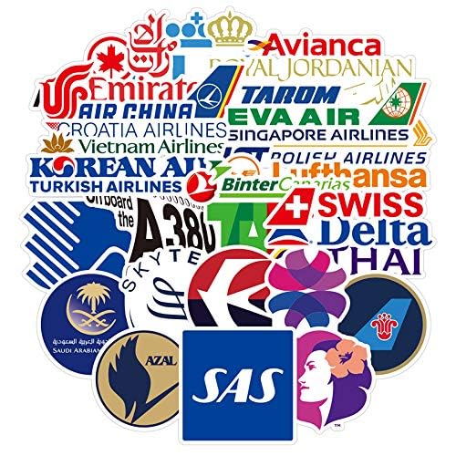 55 Pcs Airline Logo Stickers - Waterproof Vinyl Decals for Water Bottles, Laptops, Luggage, Cars & Bikes - Perfect for Travel Enthusiasts & Aviation Lovers (Great for DIY Projects, Scrapbooking & Personalizing Belongings)