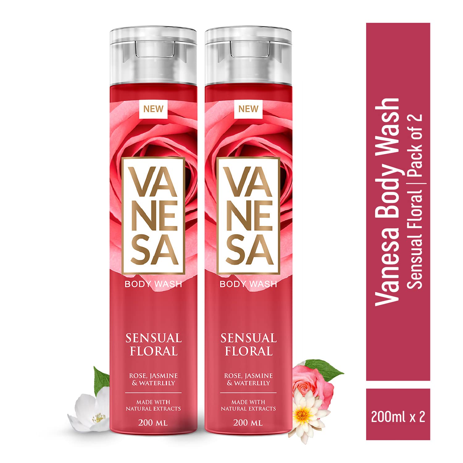 VANESA Sensual Floral Body Wash - 200ml Each (Pack of 2) | Floral Scented Shower Gel for Women | Moisturizing & Gentle Cleanser for Daily Use | Perfect for Relaxing Baths & Aromatherapy