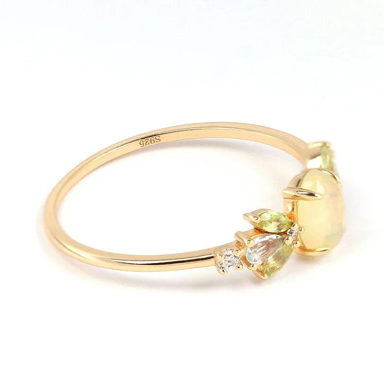 Elegant Peridot Oval Ring with Blue Topaz CZ Stones - August Birthstone Jewelry for Leo Birthday Gift | Perfect for Anniversary, Engagement & Special Occasions | TB1702