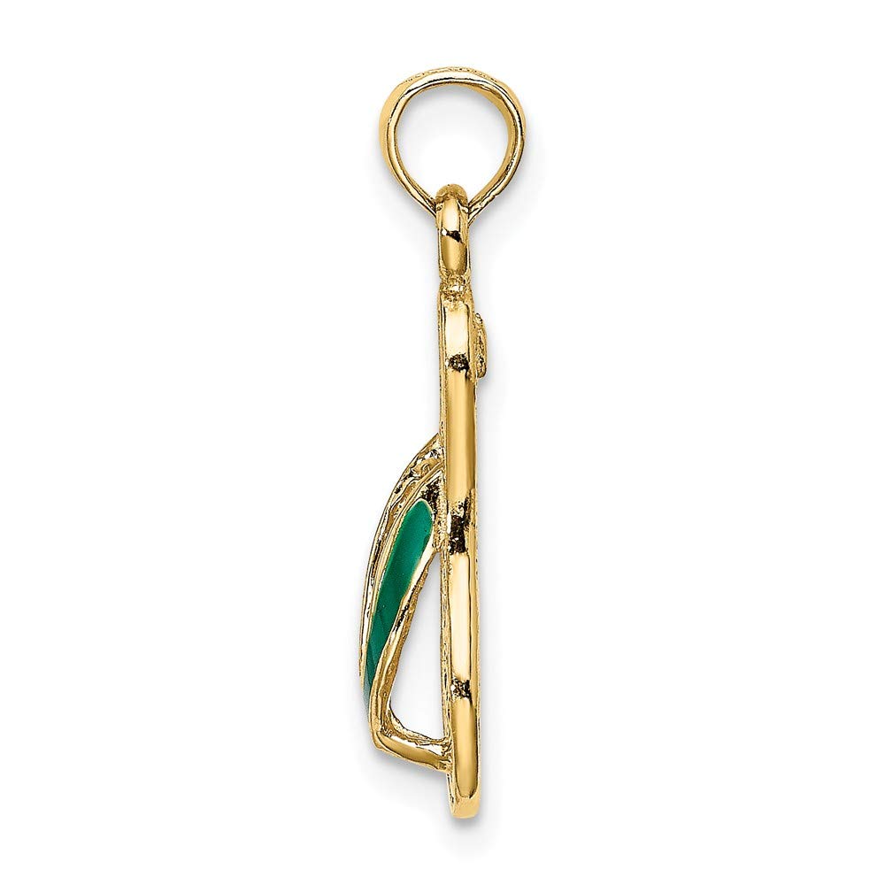 14K Yellow Gold Green Enamel Flip Flop Pendant Necklace - Perfect for Beach Vacations, Summer Outfits & Tropical Jewelry Gifts