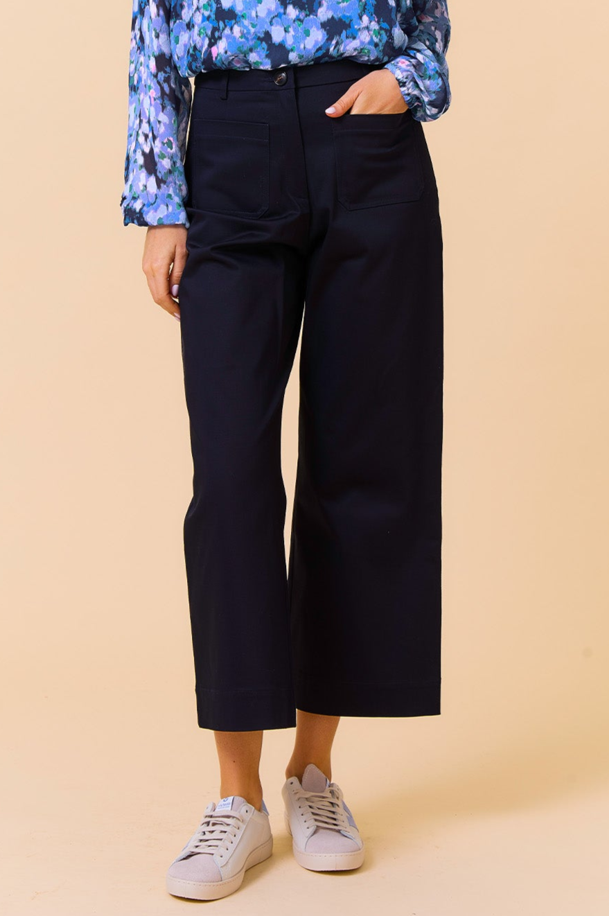 Kendal Stretch Cotton Sateen Pants for Women - Comfortable Navy Blue Dress Trousers for Office, Business & Casual Wear