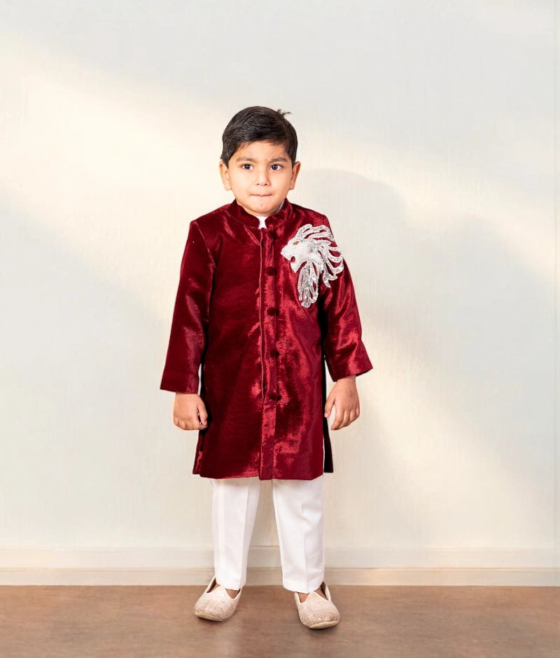 Pre Order: Elegant Maroon Embroidered Sherwani for Men | Traditional Indian Wedding Attire | Perfect for Weddings, Festivals & Special Occasions